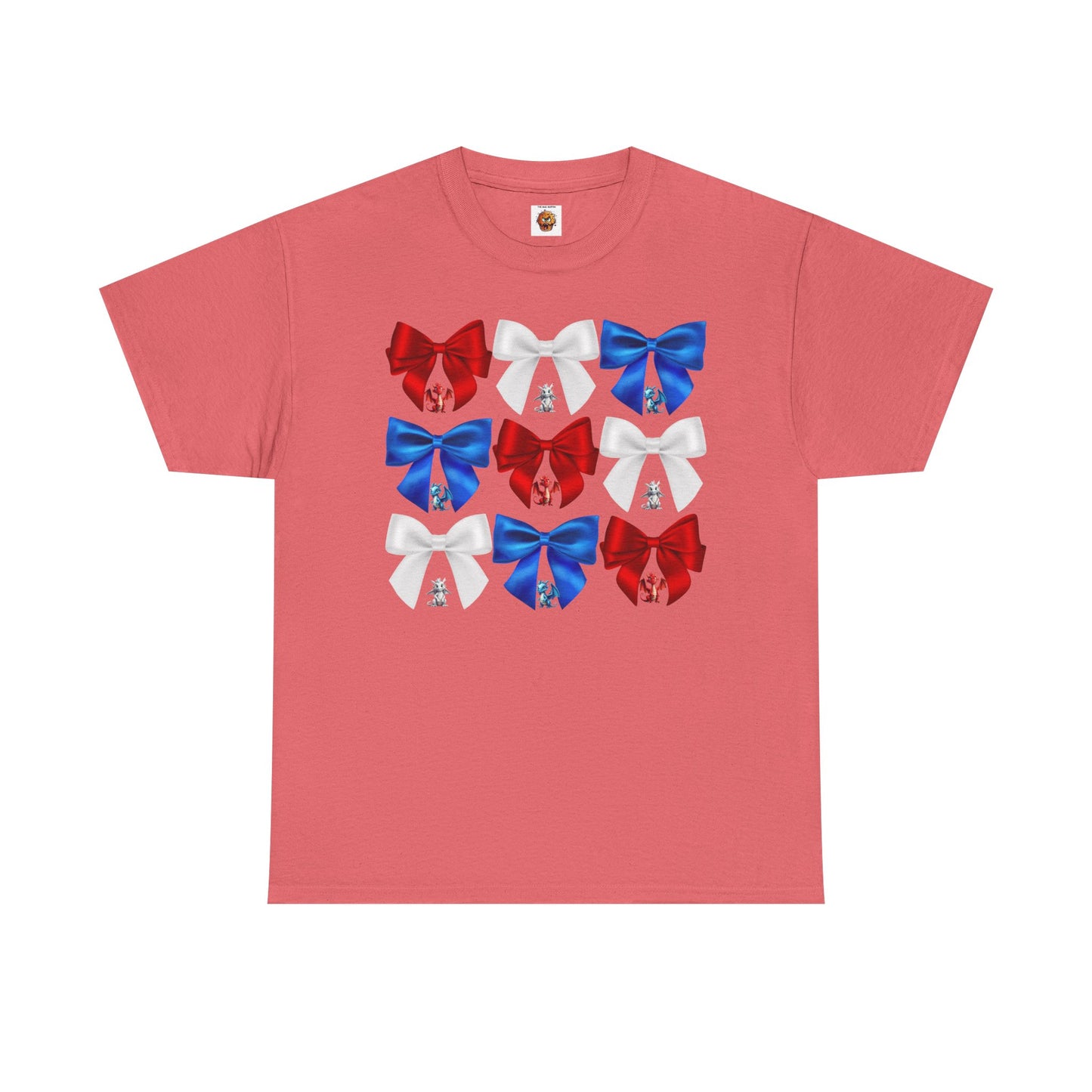 Coquette Red, White, and Blue Dragons & Bows Tee - American Flag, Perfect for Patriotic Events, Independence Day, BBQs, Family Gatherings, DND, RPG, TTRPG, Roleplaying, Geek, Nerd, 4th of July