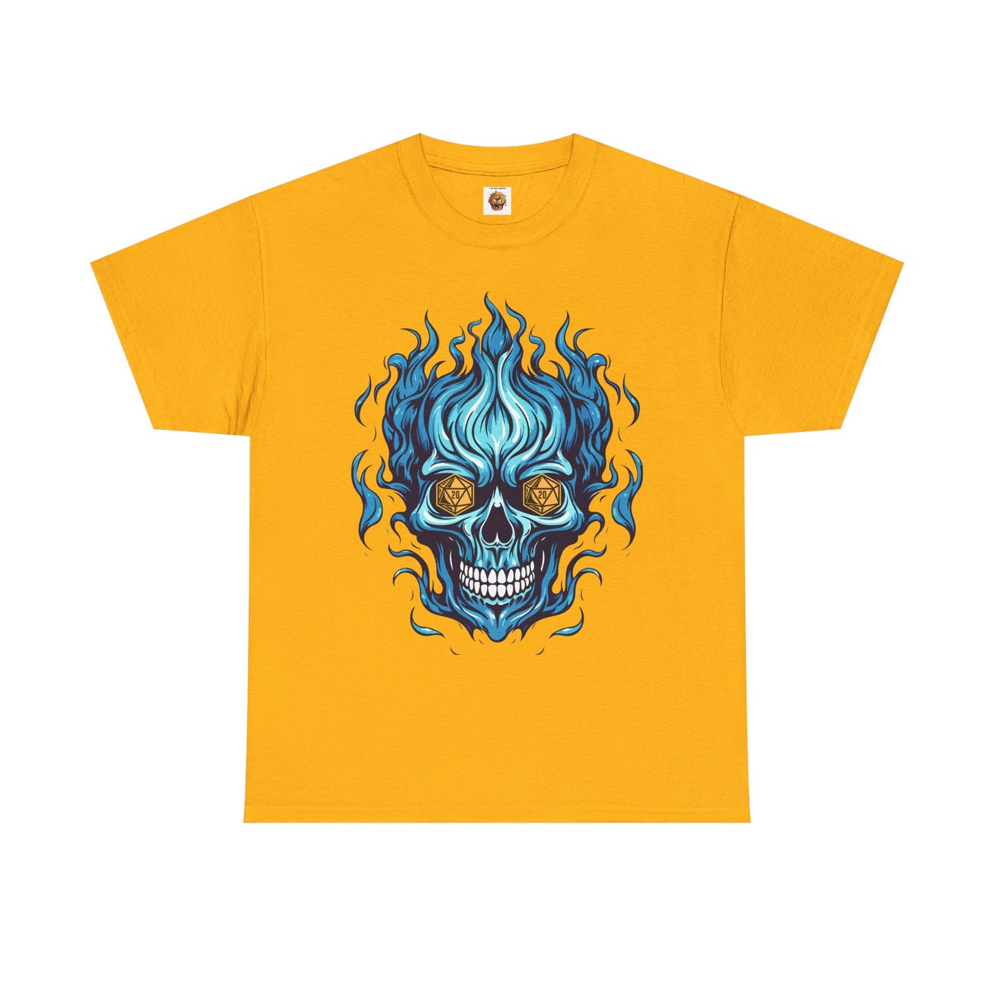 Flame Skull D20 Dungeons and Dragons DND Unisex Heavy Cotton Tee Shirt - RPG, TTRPG, Roleplaying, Geek, Nerd