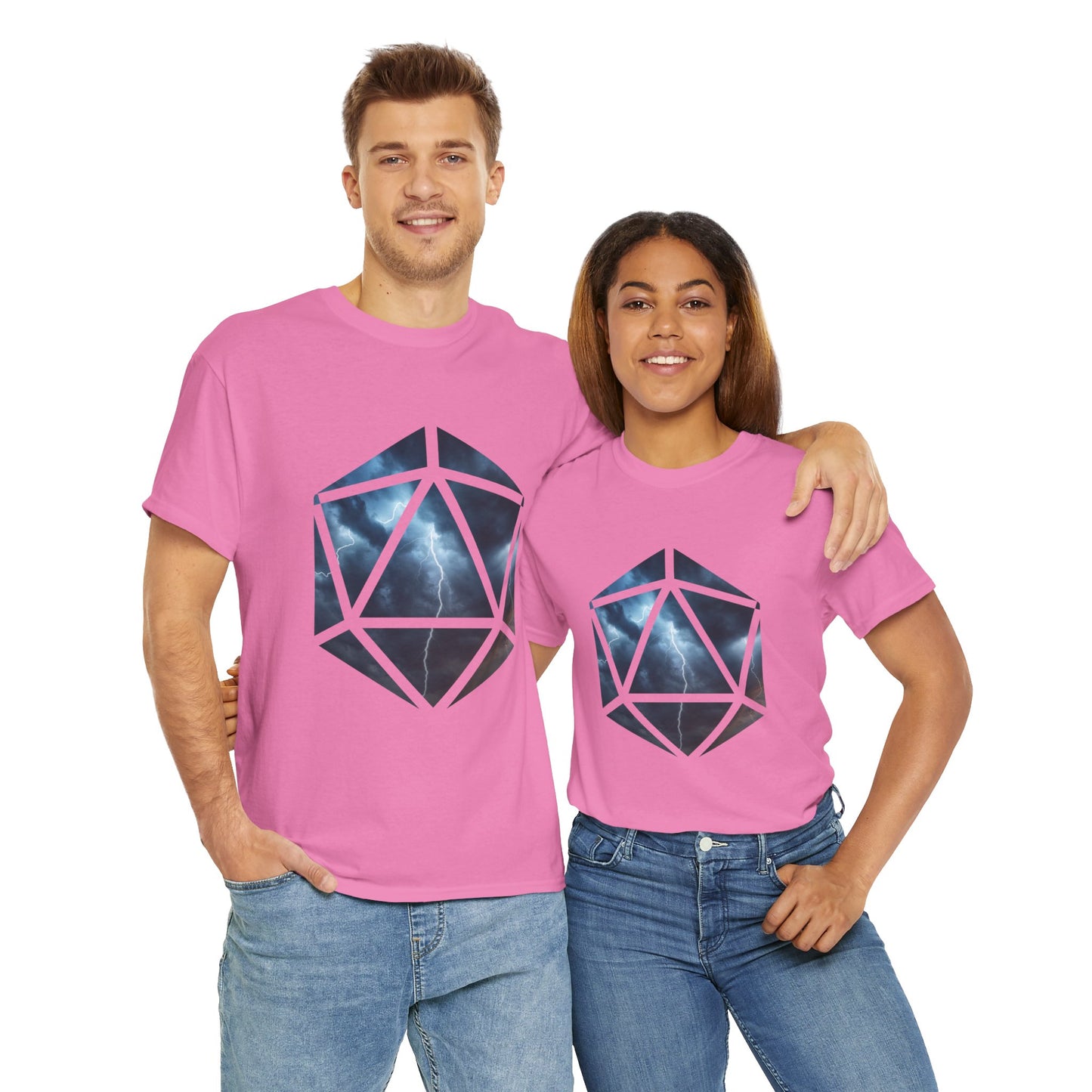 D20 Air Element Cosmic Geometric Unisex Heavy Cotton Tee | Storm Graphic Tee, Lightning Art Shirt, Unique Casual Wear, Gift for Tornado Lovers, DND, RPG, TTRPG, Geek, Nerd
