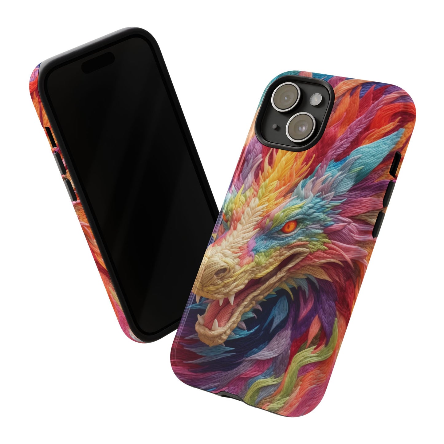 Vibrant 3D Embroidery Embroidered Rainbow Dragon Phone Case - Tough Protection for Fantasy Lovers, DND, RPG, TTRPG, Geek, Nerd