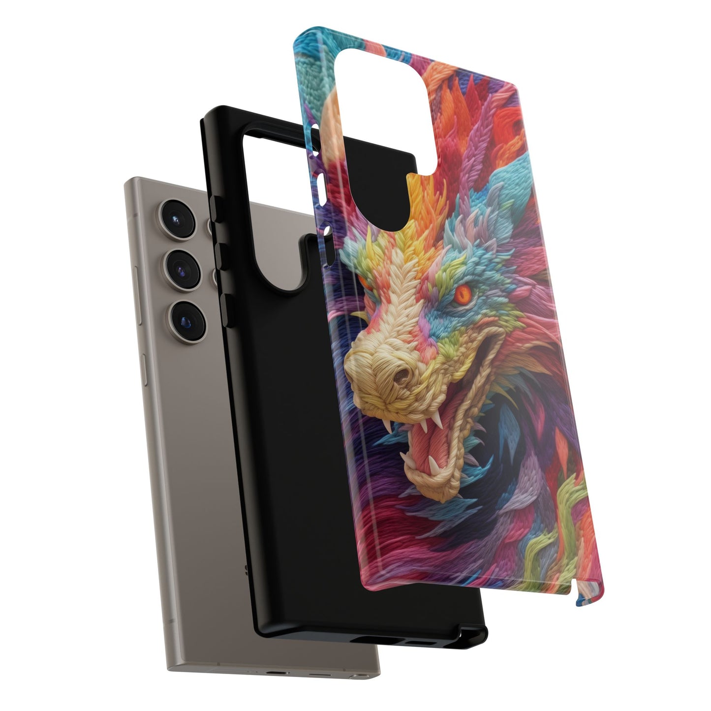 Vibrant 3D Embroidery Embroidered Rainbow Dragon Phone Case - Tough Protection for Fantasy Lovers, DND, RPG, TTRPG, Geek, Nerd