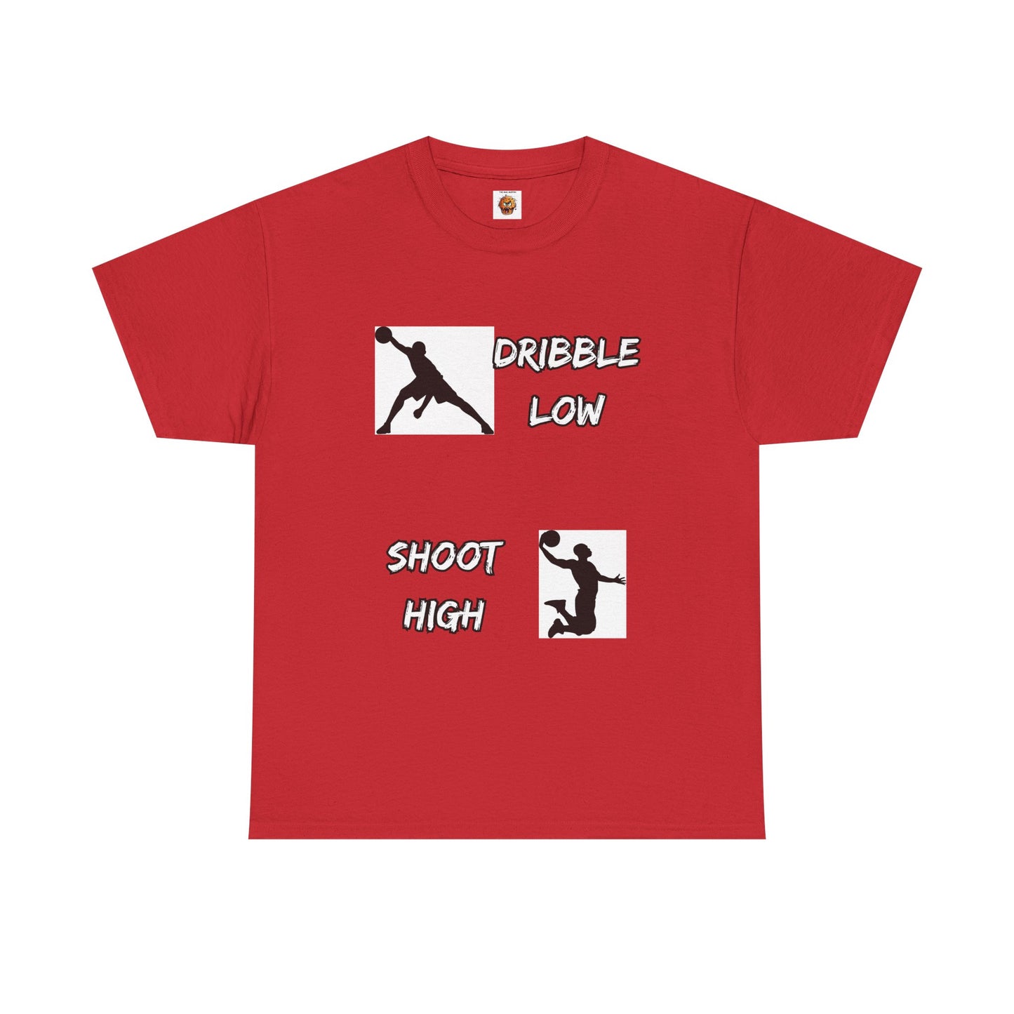 'Dribble Low, Shoot High' Motivational Basketball Tee - Unisex Heavy Cotton, Sportswear, Gift for Athletes, Casual Style, Basketball Fan Apparel, Player, Silhouette