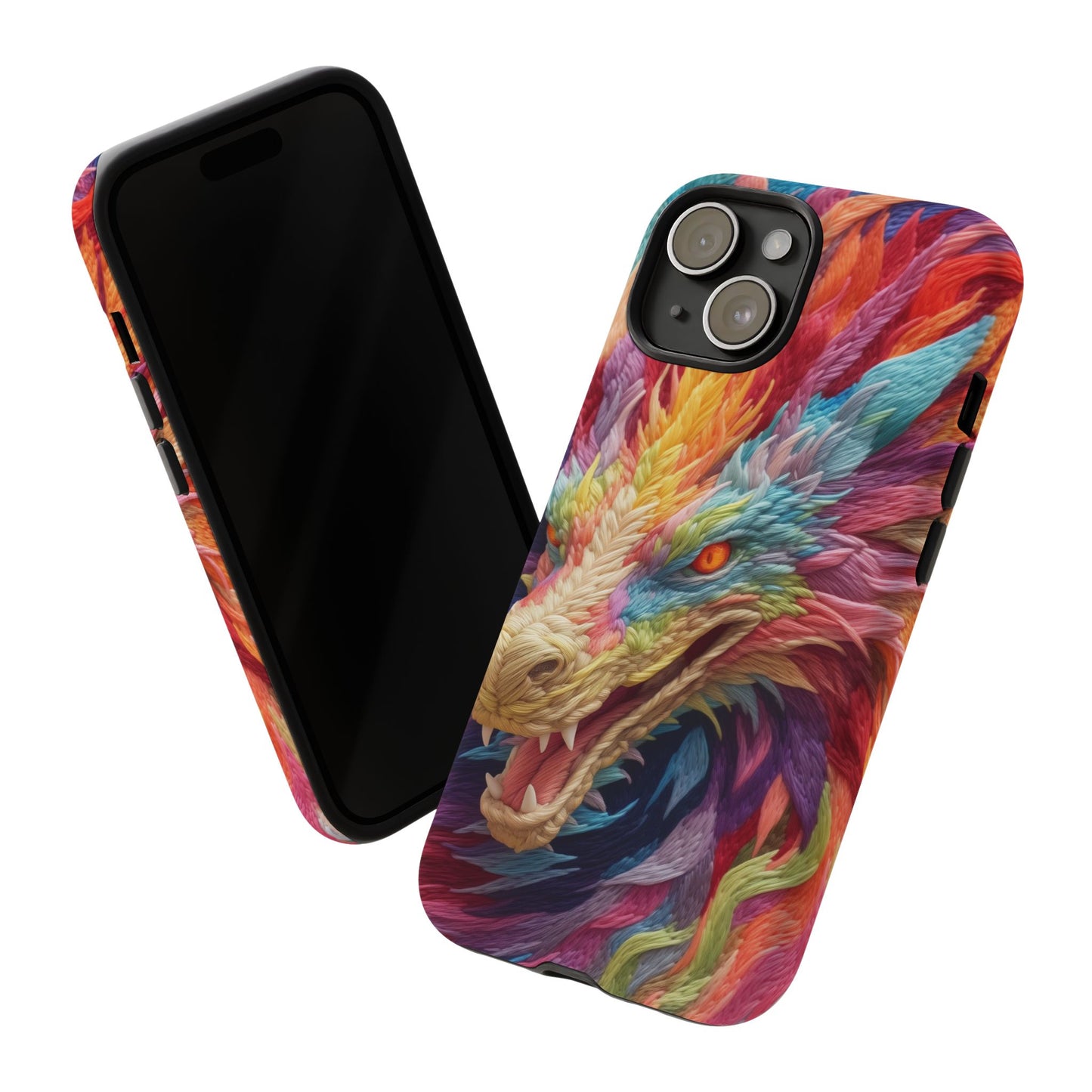 Vibrant 3D Embroidery Embroidered Rainbow Dragon Phone Case - Tough Protection for Fantasy Lovers, DND, RPG, TTRPG, Geek, Nerd
