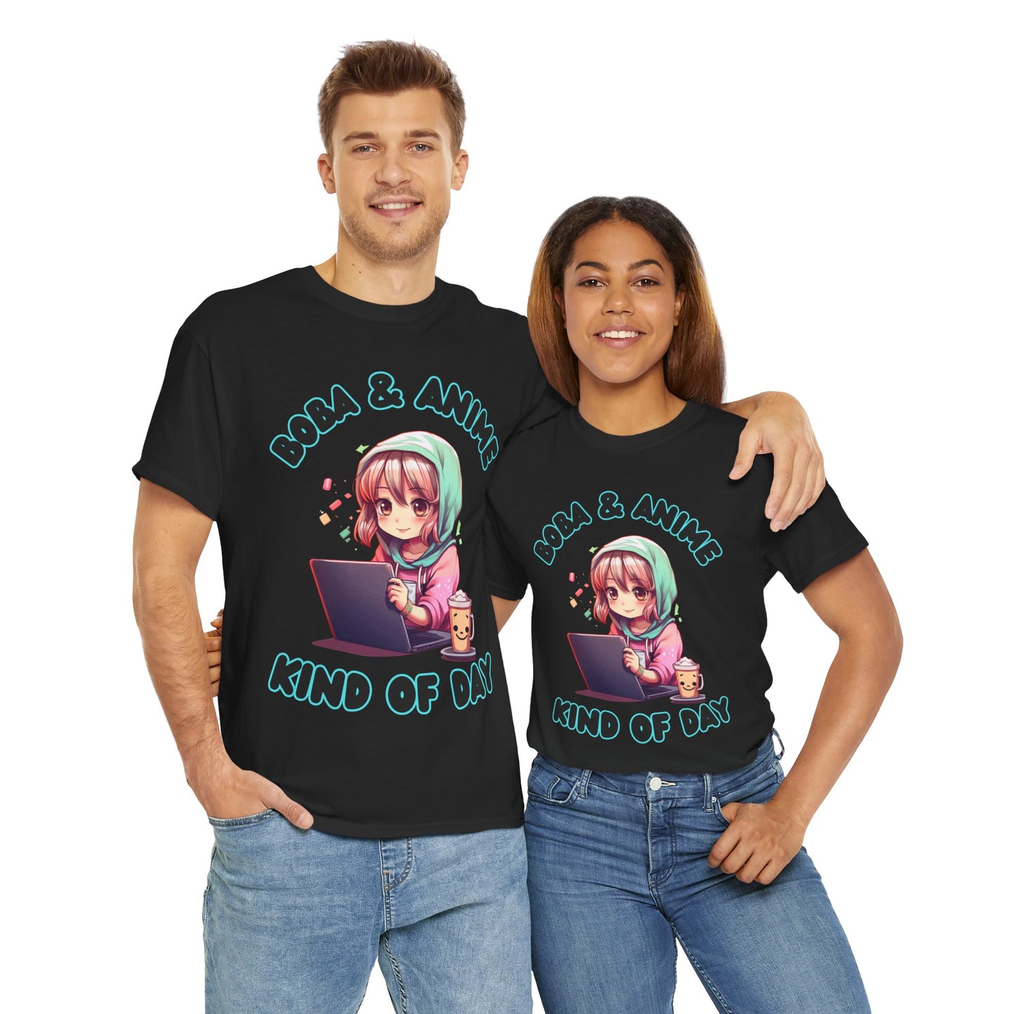 Cute Kawaii Chibi Girl Boba & Anime Unisex Heavy Cotton Tee Shirt T-Shirt - Perfect for Relaxing Days, Weeb, Otaku, Geek, Nerd