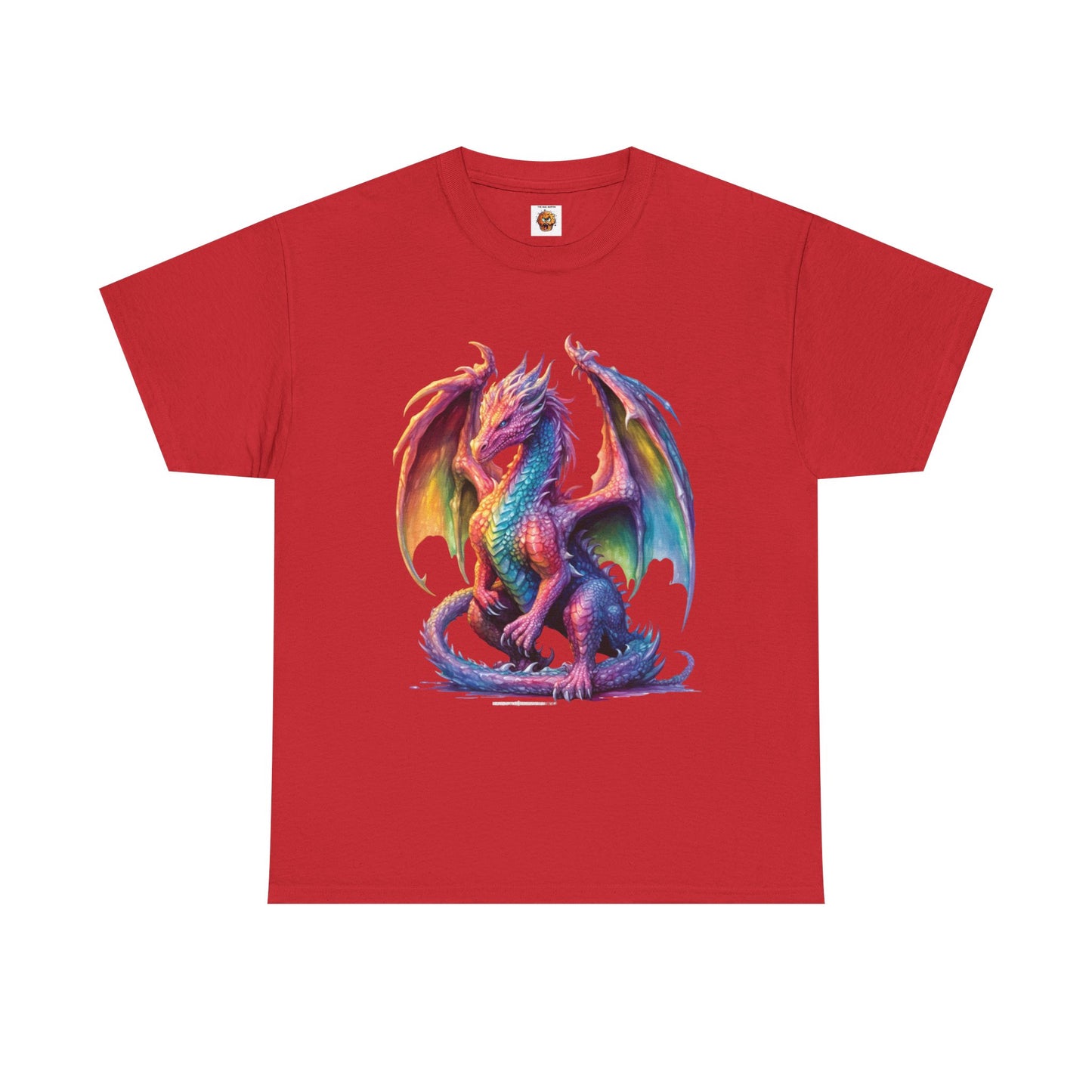 Colorful Rainbow Dragon Unisex Heavy Cotton Tee - Vibrant Fantasy T-Shirt, DND, RPG, TTRPG, Roleplaying, Geek, Nerd