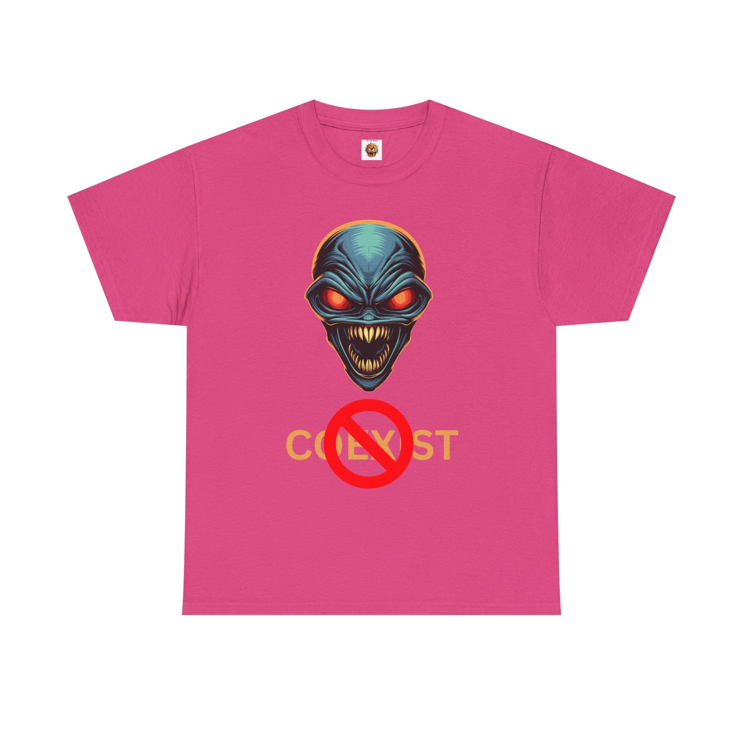 Sci-Fi Coexist No Unisex Heavy Cotton Tee - Cool Alien Head Graphic T-Shirt, Invader, Geek, Nerd