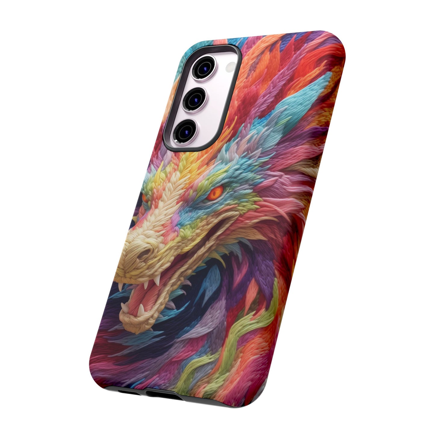 Vibrant 3D Embroidery Embroidered Rainbow Dragon Phone Case - Tough Protection for Fantasy Lovers, DND, RPG, TTRPG, Geek, Nerd