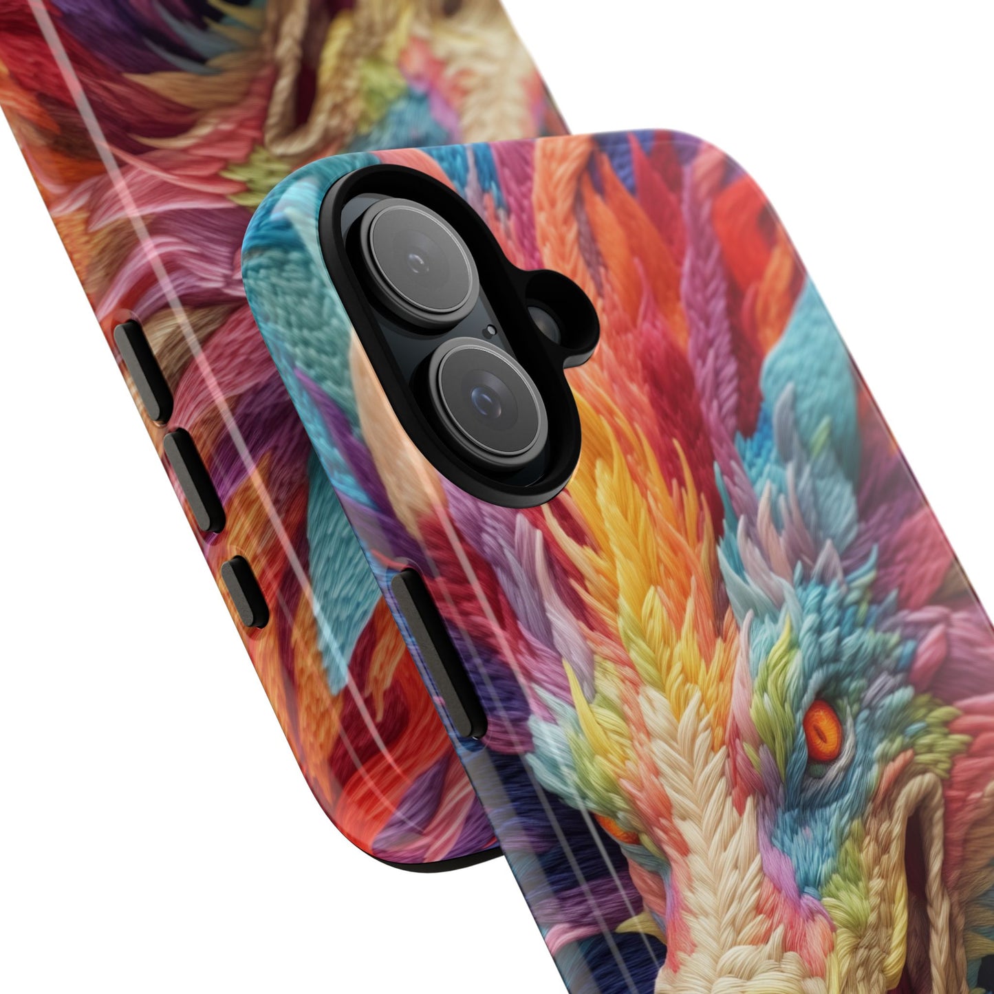 Vibrant 3D Embroidery Embroidered Rainbow Dragon Phone Case - Tough Protection for Fantasy Lovers, DND, RPG, TTRPG, Geek, Nerd
