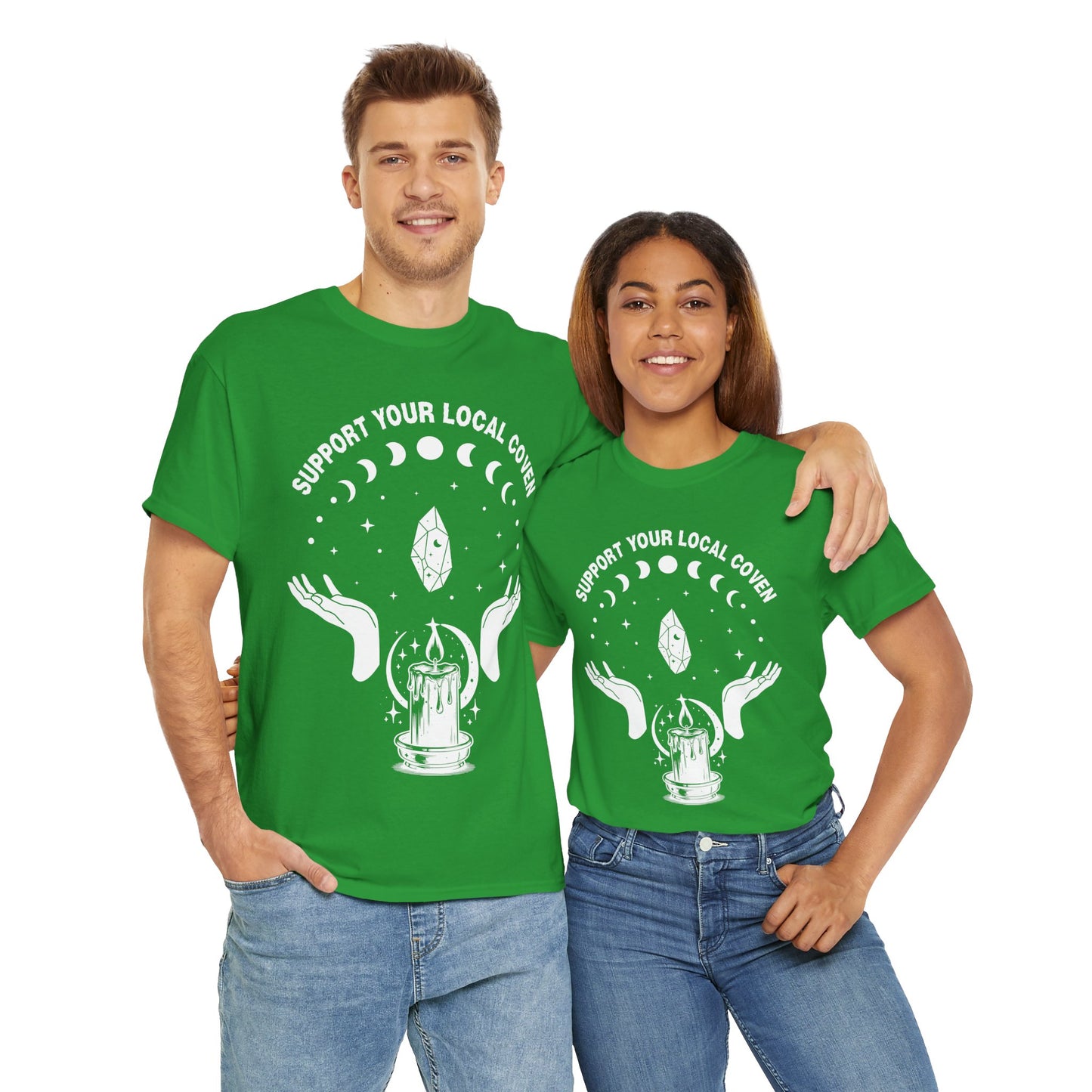 Support Your Local Coven Unisex Heavy Cotton Tee Shirt T-Shirt - Perfect for Halloween Lovers, Witch, Withcraft, Magic, Halloween, Geek, Nerd