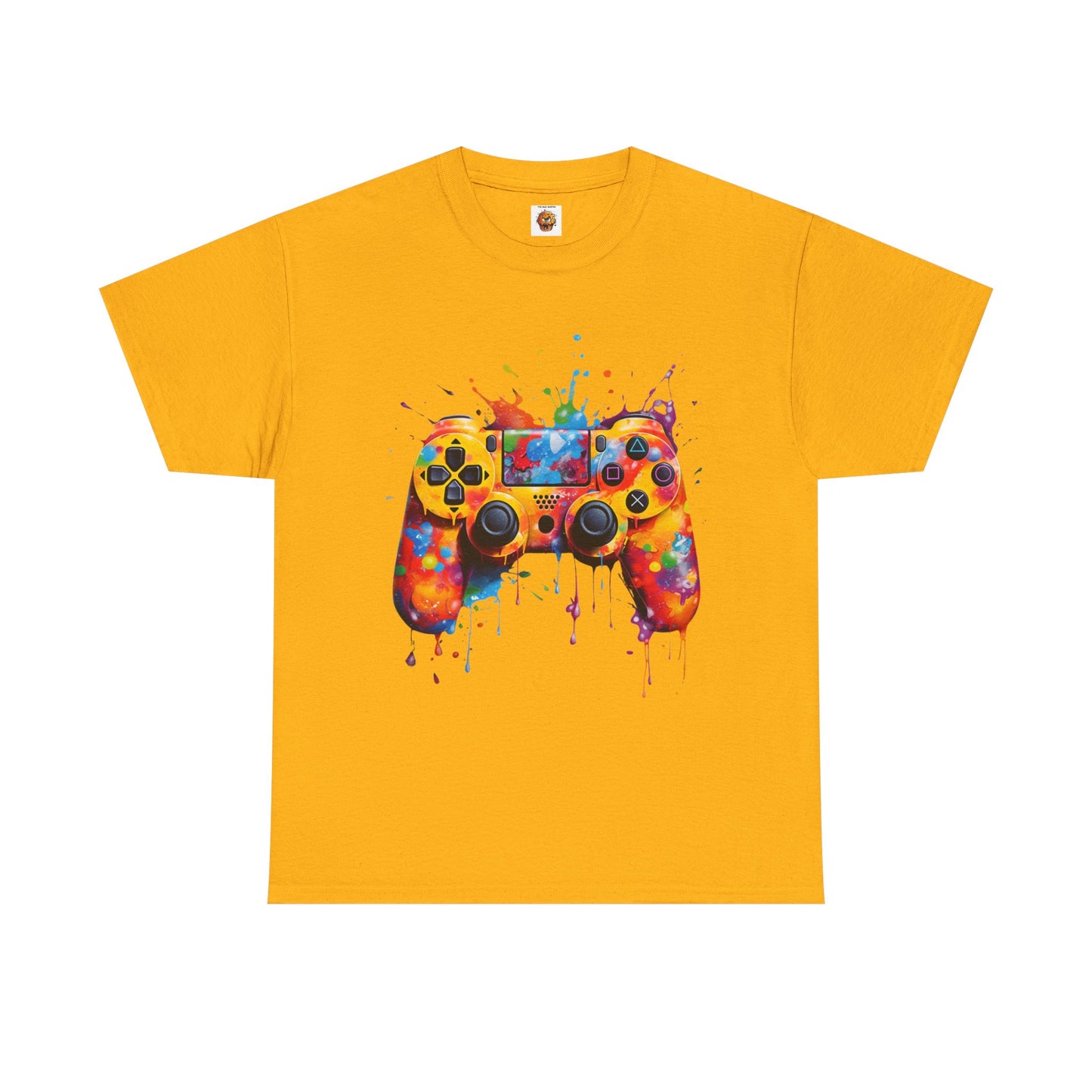 Colorful Paint Gamer Unisex Heavy Cotton Tee Shirt - Import Video Game Controller Design, Gaming, Console, T-Shirt, Rainbow Colors, Geek, Nerd
