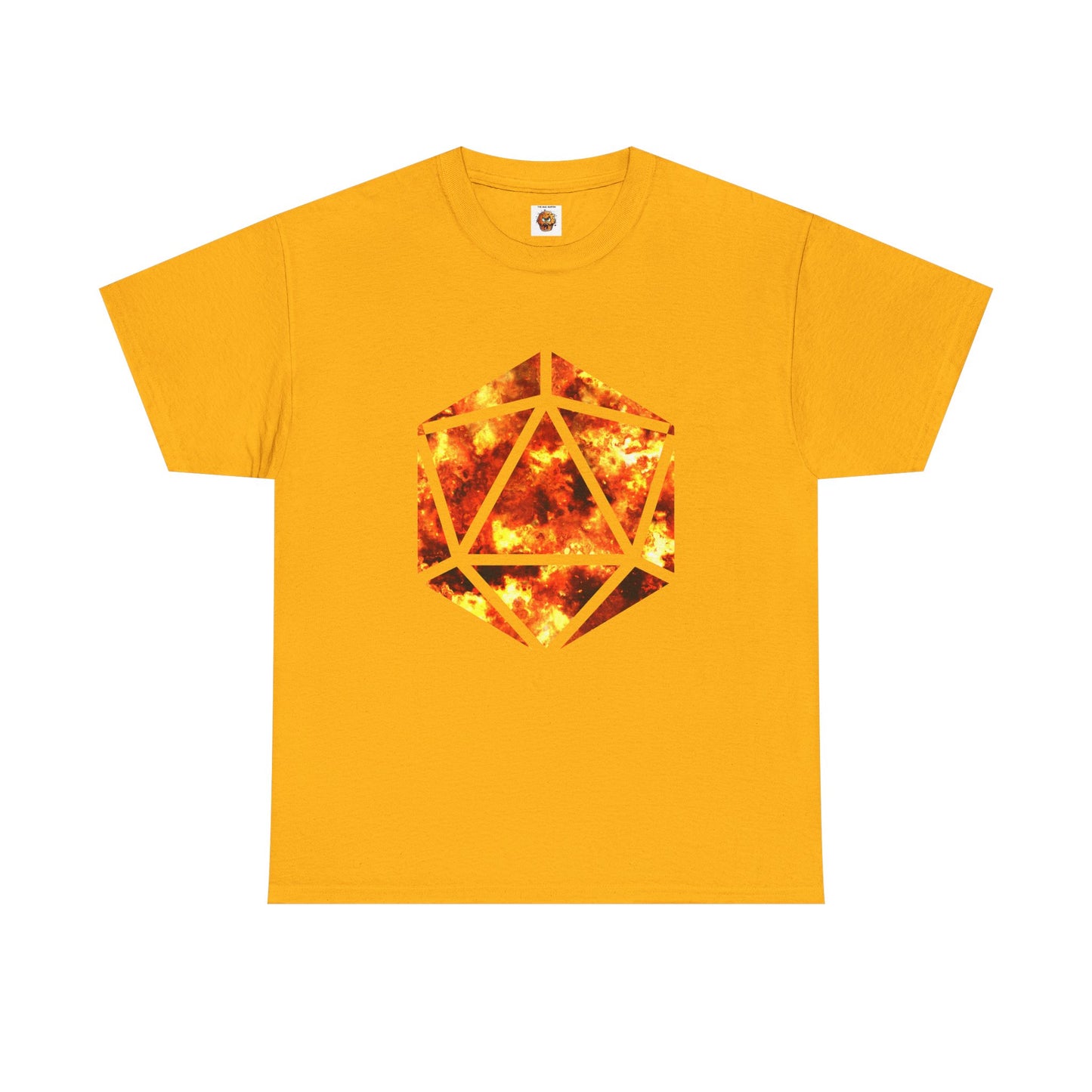 D20 Fire Element Fiery Geometric Unisex Tee - Bold Graphic Cotton Shirt, Casual Wear, Streetwear, Gamer Gift, Unique Art Tee, DND, RPG, TTRPG, Geek, Nerd