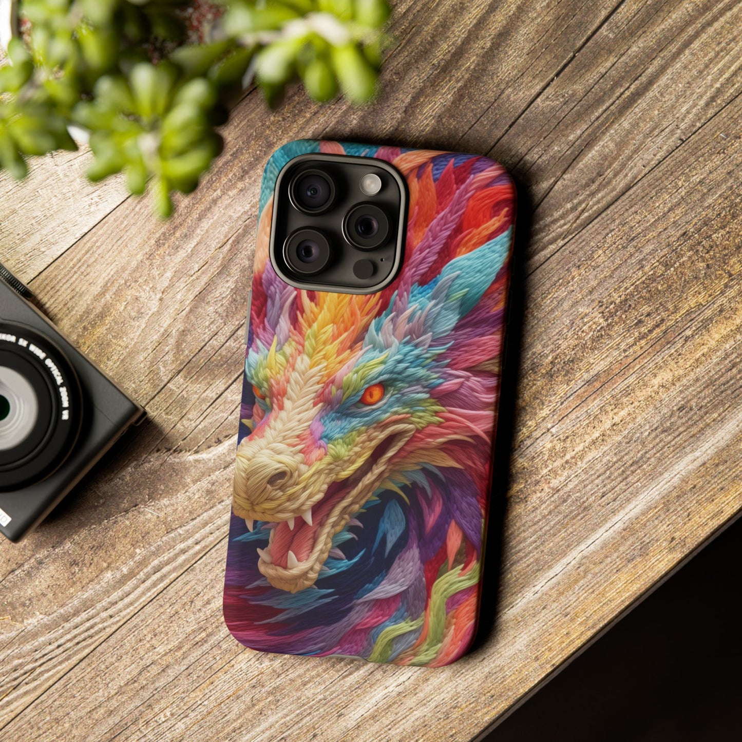 Vibrant 3D Embroidery Embroidered Rainbow Dragon Phone Case - Tough Protection for Fantasy Lovers, DND, RPG, TTRPG, Geek, Nerd