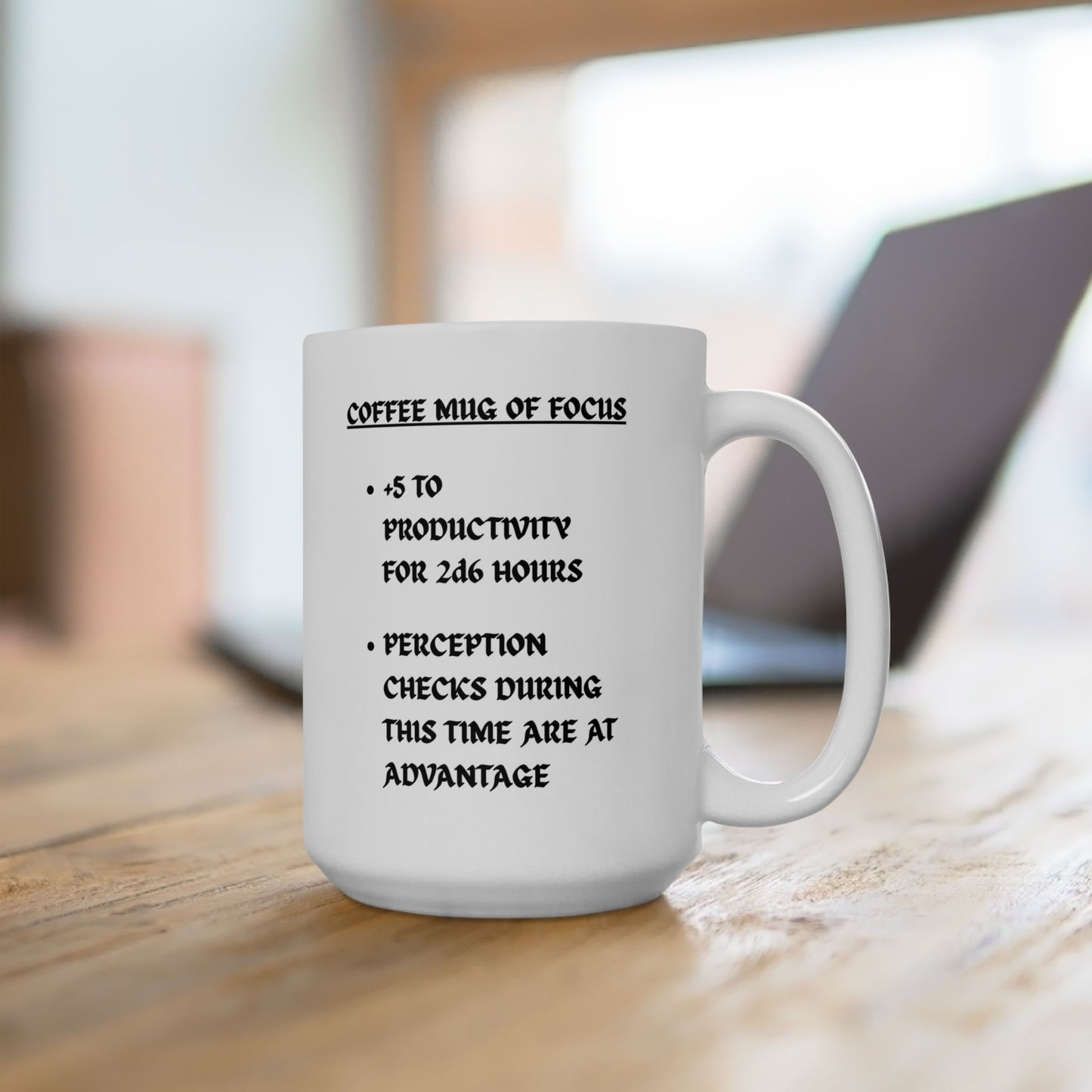 Funny Motivational Ceramic Cup - Coffee Mug Of Focus Magic Item Card Design (11oz & 15oz) - D&D, DND, RPG, TTRPG, Roleplaying, Geek, Nerd
