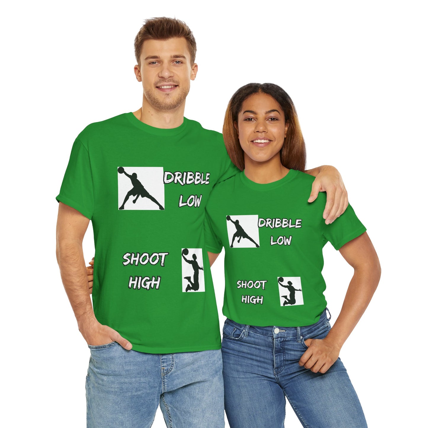 'Dribble Low, Shoot High' Motivational Basketball Tee - Unisex Heavy Cotton, Sportswear, Gift for Athletes, Casual Style, Basketball Fan Apparel, Player, Silhouette