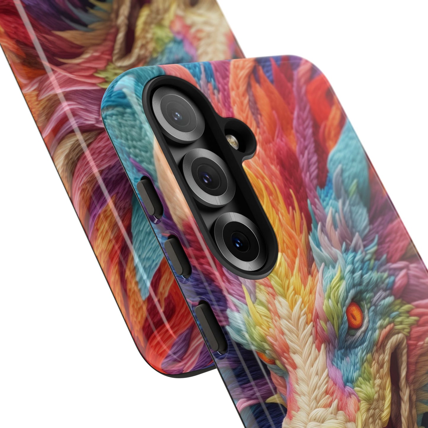 Vibrant 3D Embroidery Embroidered Rainbow Dragon Phone Case - Tough Protection for Fantasy Lovers, DND, RPG, TTRPG, Geek, Nerd