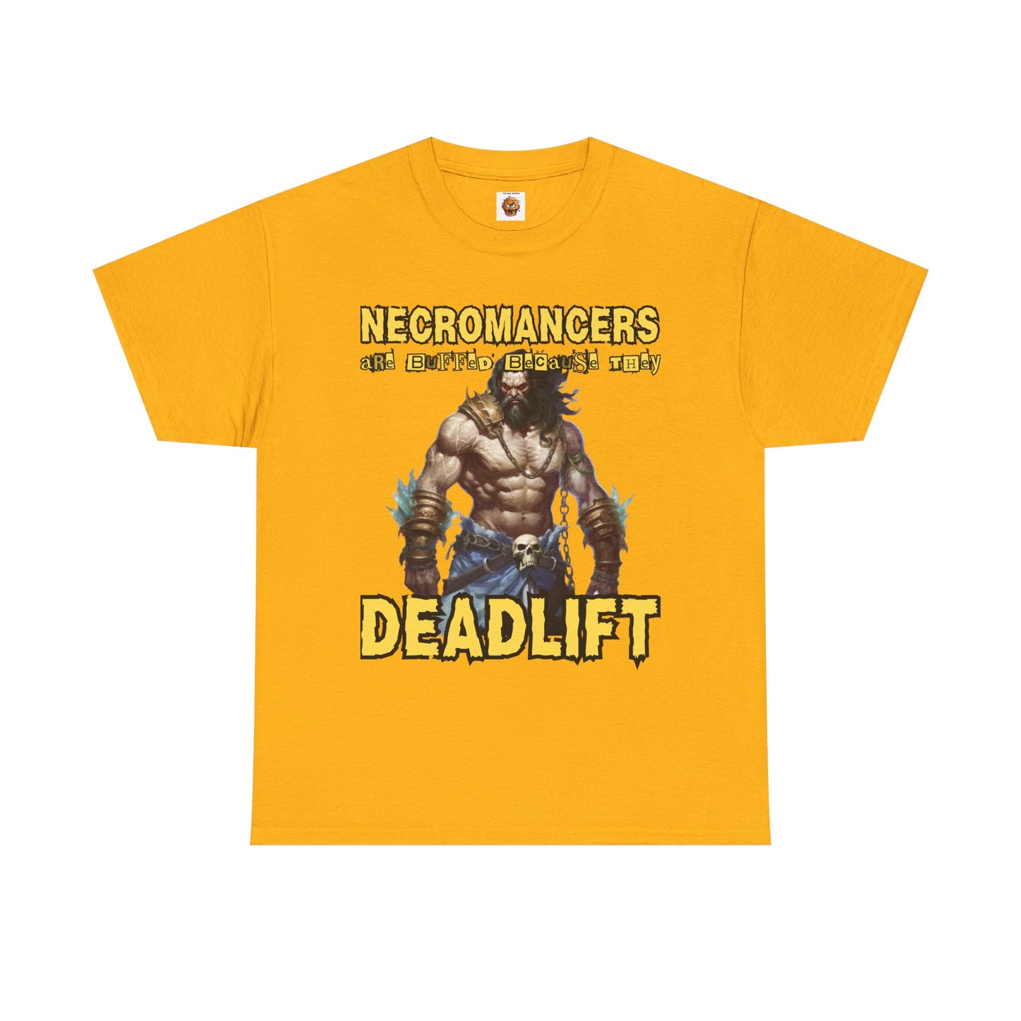 'Necromancers Are Buffed Because They Deadlift' Unisex Heavy Cotton Tee Shirt - RPG, TTRPG, Roleplaying Game, Geek, Nerd, DND