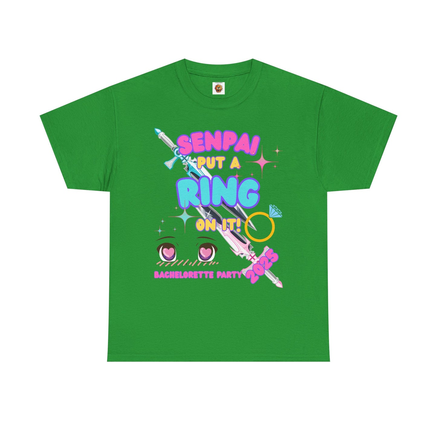 Kawaii Cute Funny Bachelorette Party Tee - "Senpai Put a Ring on It!" Unisex Heavy Cotton T-Shirt, Wedding, Engagement, Anime, Weeb, Otaku, Geek, Nerd