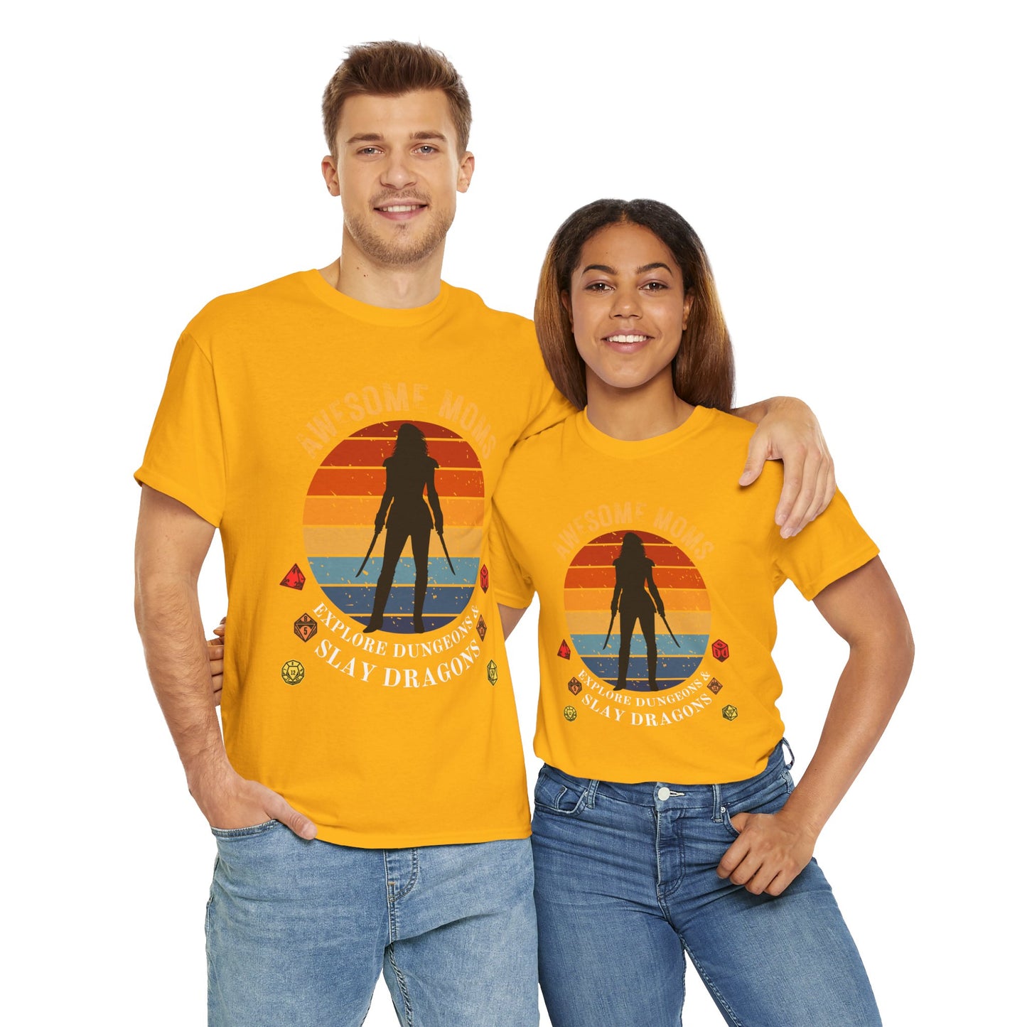 Awesome Moms Play Dungeons & Dragons DND Unisex Heavy Cotton Tee Shirt - RPG, TTRPG, Roleplaying, T-Shirt, Mother's Day, Geek, Nerd