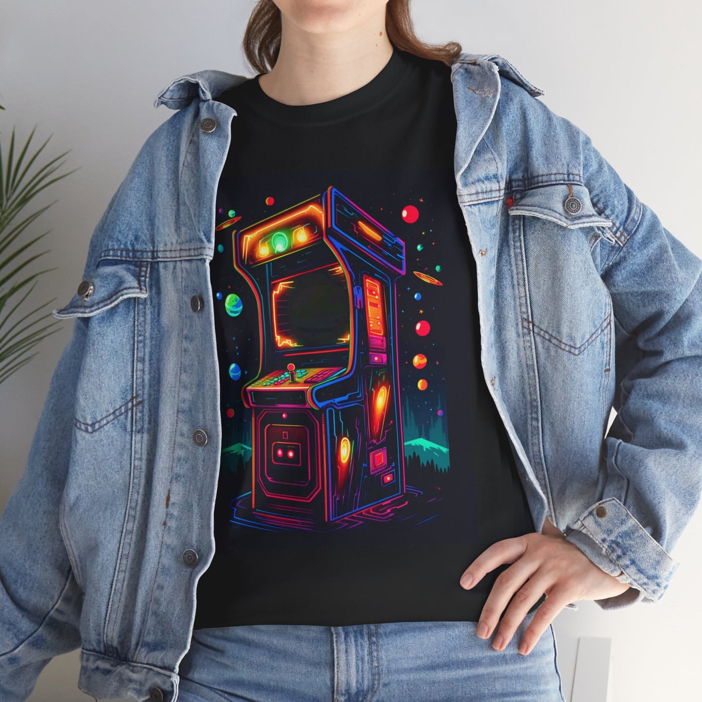 Retro Arcade Video Game Unisex Heavy Cotton Tee Shirt T-Shirt - Gamer, Gaming, Old School, Planets, Geek, Nerd