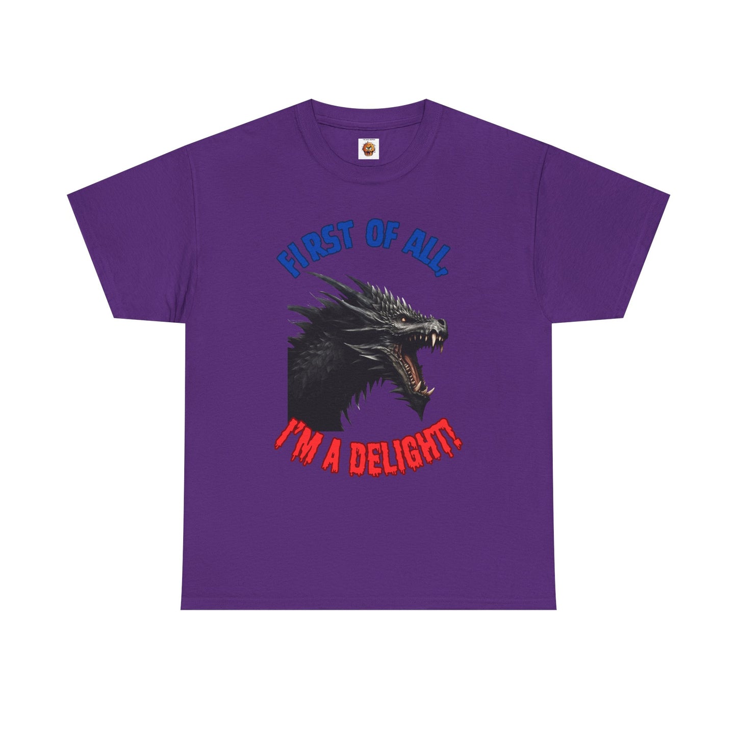 Black Dragon "First of All, I'm a Delight!" Dungeons and Dragons DND Unisex Heavy Cotton Tee Shirt T-Shirt - RPG, TTRPG, Roleplaying, Geek, Nerd
