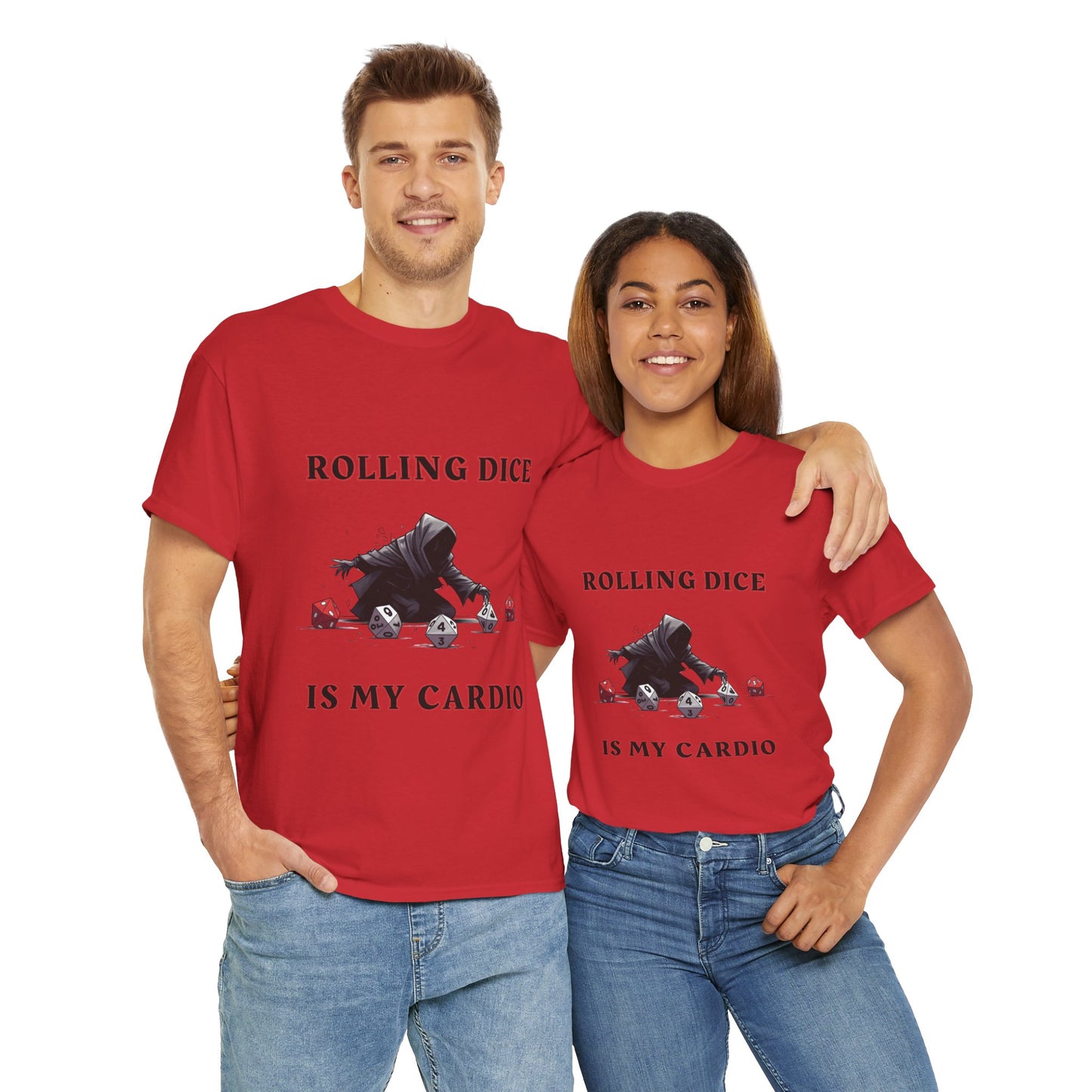 Rolling Dice Is My Cardio Unisex Heavy Cotton Tee Shirt - RPG, TTRPG, Roleplaying Game, Geek, Nerd, D20