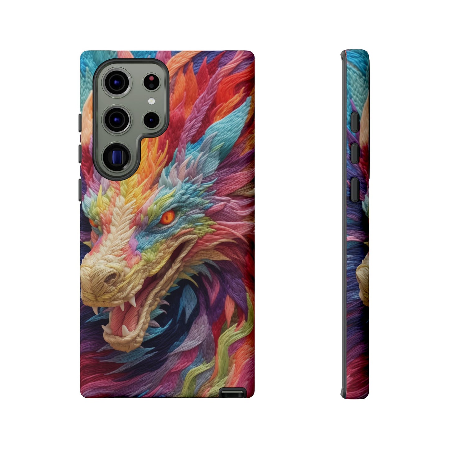Vibrant 3D Embroidery Embroidered Rainbow Dragon Phone Case - Tough Protection for Fantasy Lovers, DND, RPG, TTRPG, Geek, Nerd