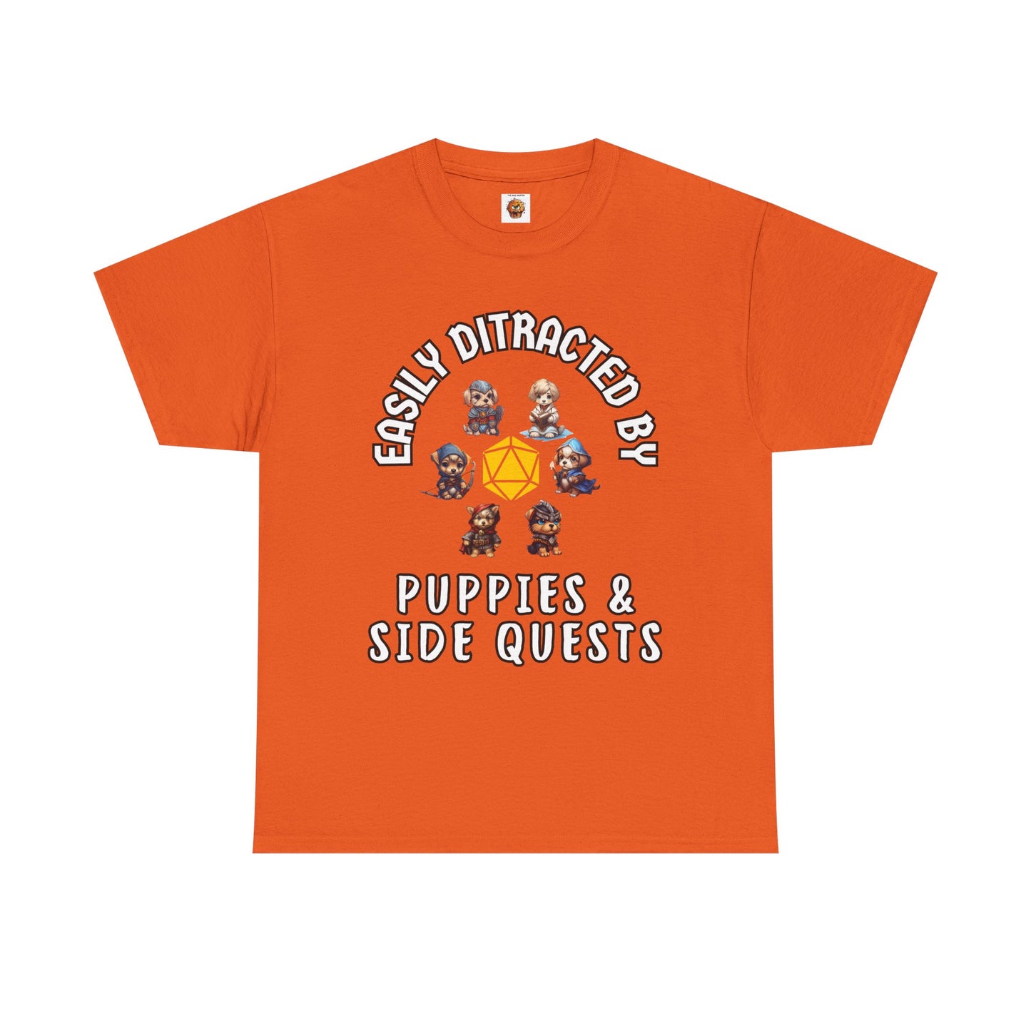 'Easily Distracted by Puppies & Side Quests' Unisex Heavy Cotton Tee Shirt - Shirt for Dog Lovers, DND, RPG, TTRPG, Roleplaying Game, Geek, Nerd
