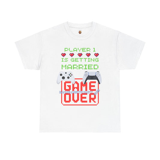 Gamer Girl Bachelorette Party 2025 Unisex Heavy Cotton Tee - "Player 1 is Getting Married", Video Game, Gaming, Console, PC, Tech, Geek, Squad, Nerd