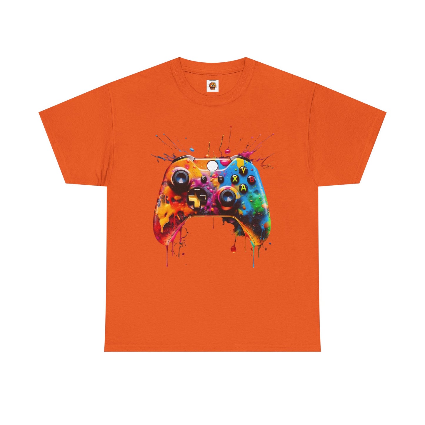 Colorful Paint Gamer Unisex Heavy Cotton Tee Shirt - Domestic Video Game Controller Design, Gaming, Console, T-Shirt, Rainbow Colors, Geek, Nerd