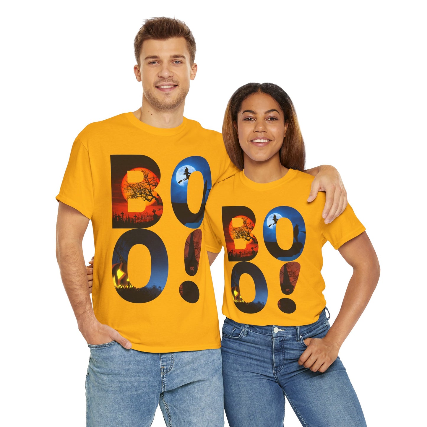 Cute Funny Halloween Boo! Unisex Heavy Cotton Tee Shirt T-Shirt - For Horror Lovers, Scary, Geek, Nerd