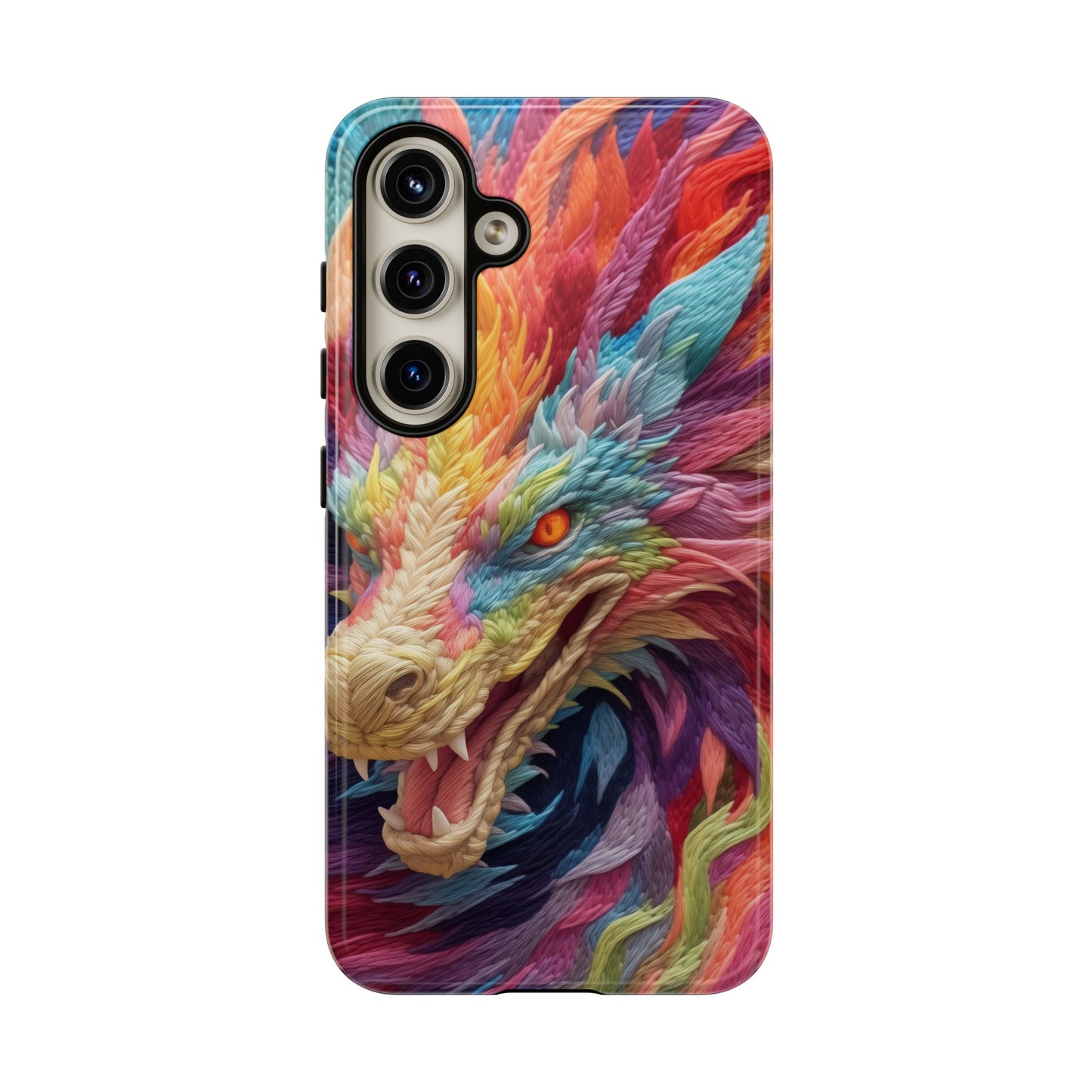 Vibrant 3D Embroidery Embroidered Rainbow Dragon Phone Case - Tough Protection for Fantasy Lovers, DND, RPG, TTRPG, Geek, Nerd