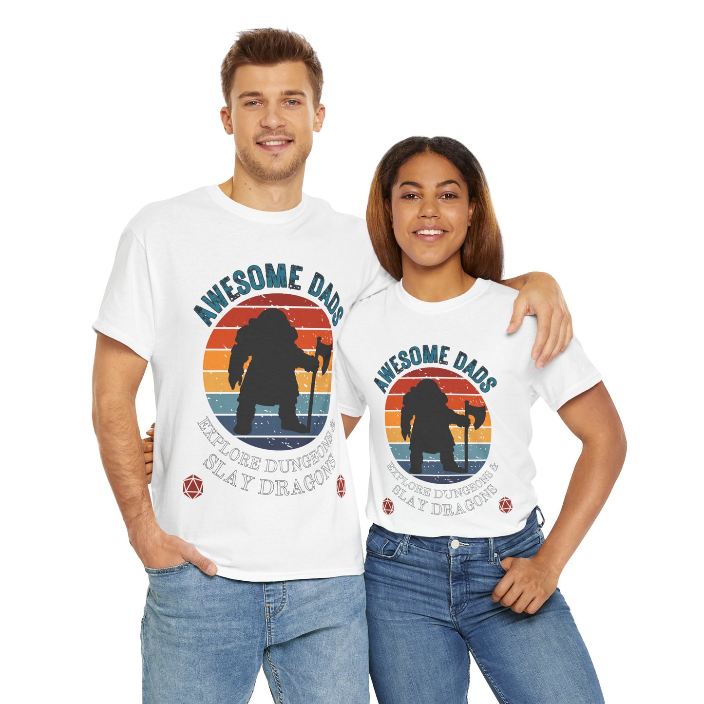 Awesome Dads Dungeons and Dragons DND Unisex Heavy Cotton Tee Shirt - Father's Day, Birthday, RPG, TTRPG, Roleplaying, Geek, Nerd