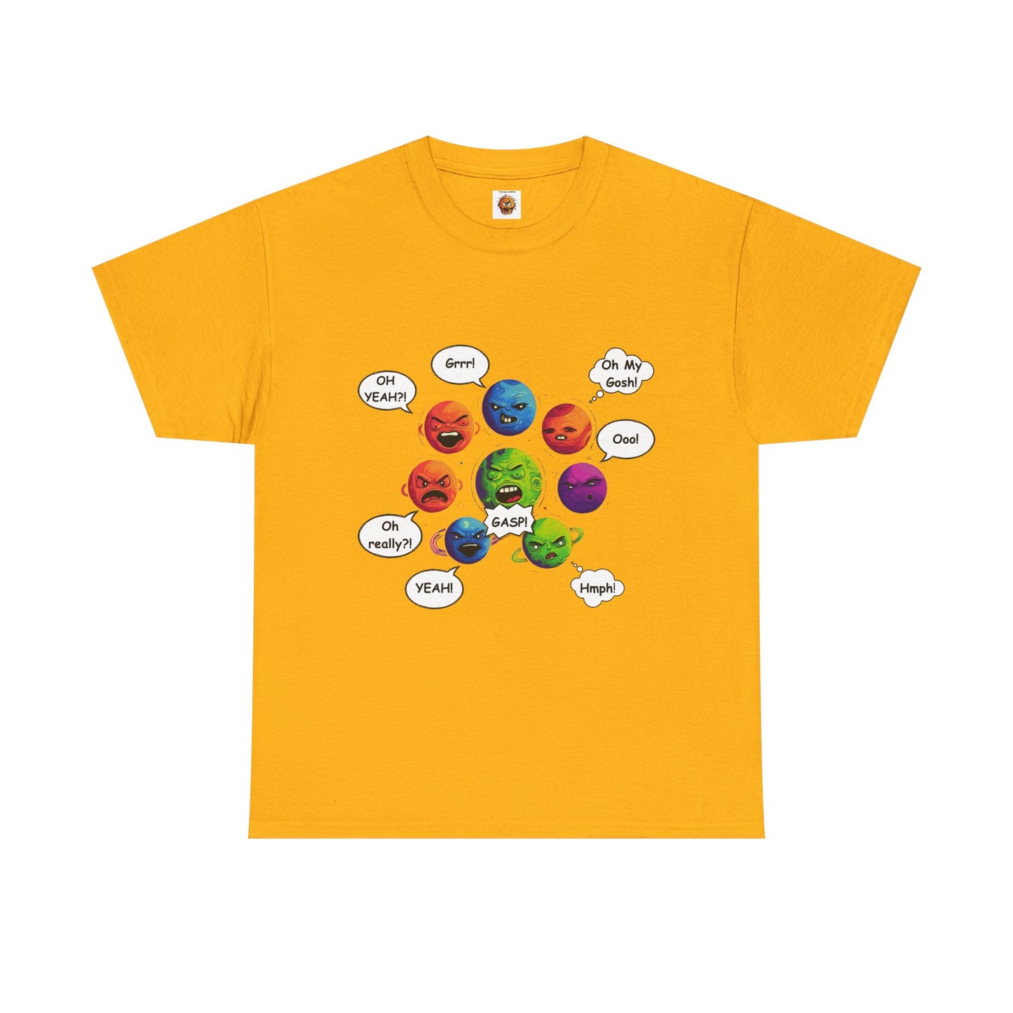 Funny Arguing Planets Unisex Heavy Cotton Tee Shirt - Fun Emoji Solar System Expressions Graphic T-Shirt, Geek, Nerd, Space