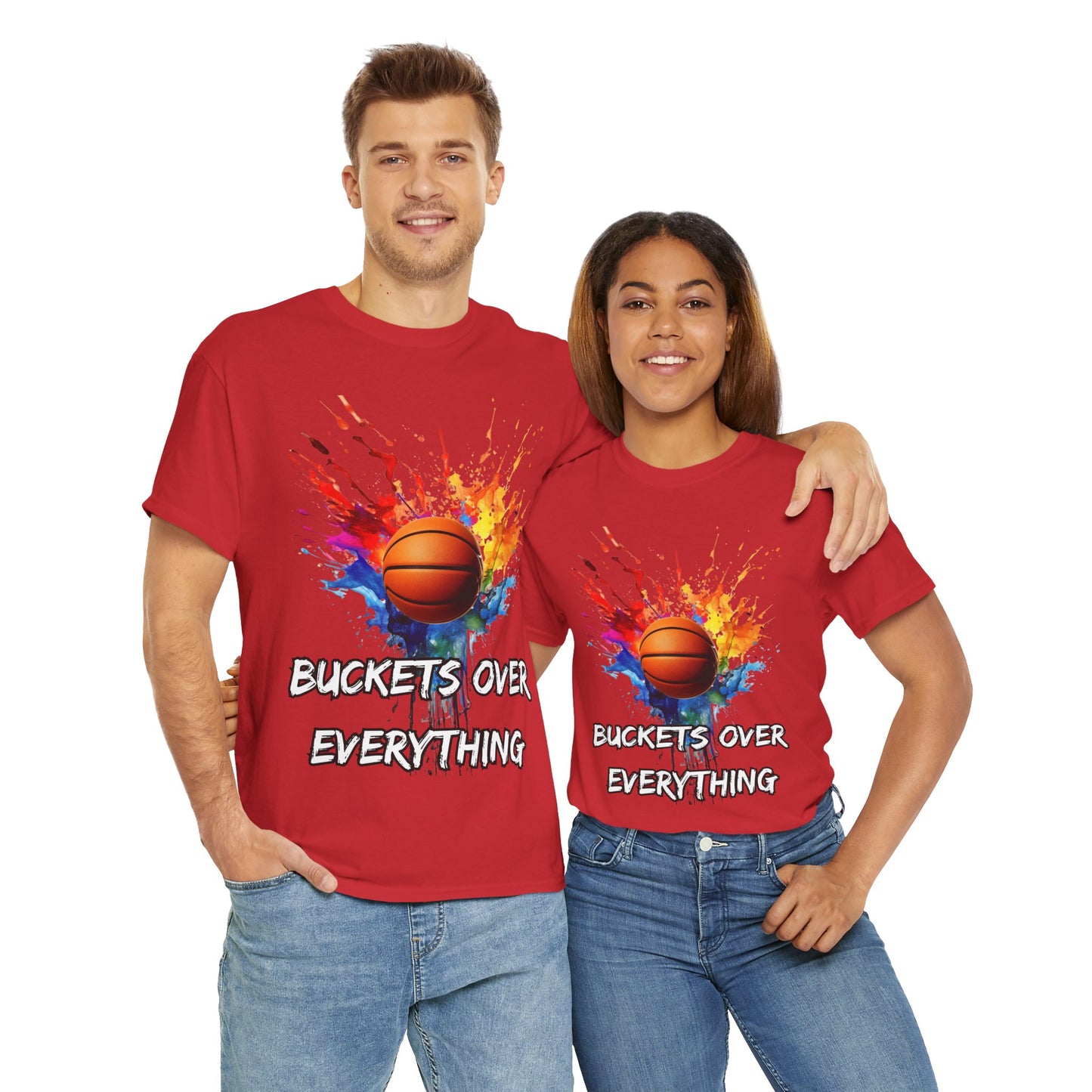 Colorful Basketball Tee - 'Buckets Over Everything' Unisex Heavy Cotton T-Shirt, Sports Enthusiast Gift, Game Day Apparel, Streetwear Style, Paint Splatter