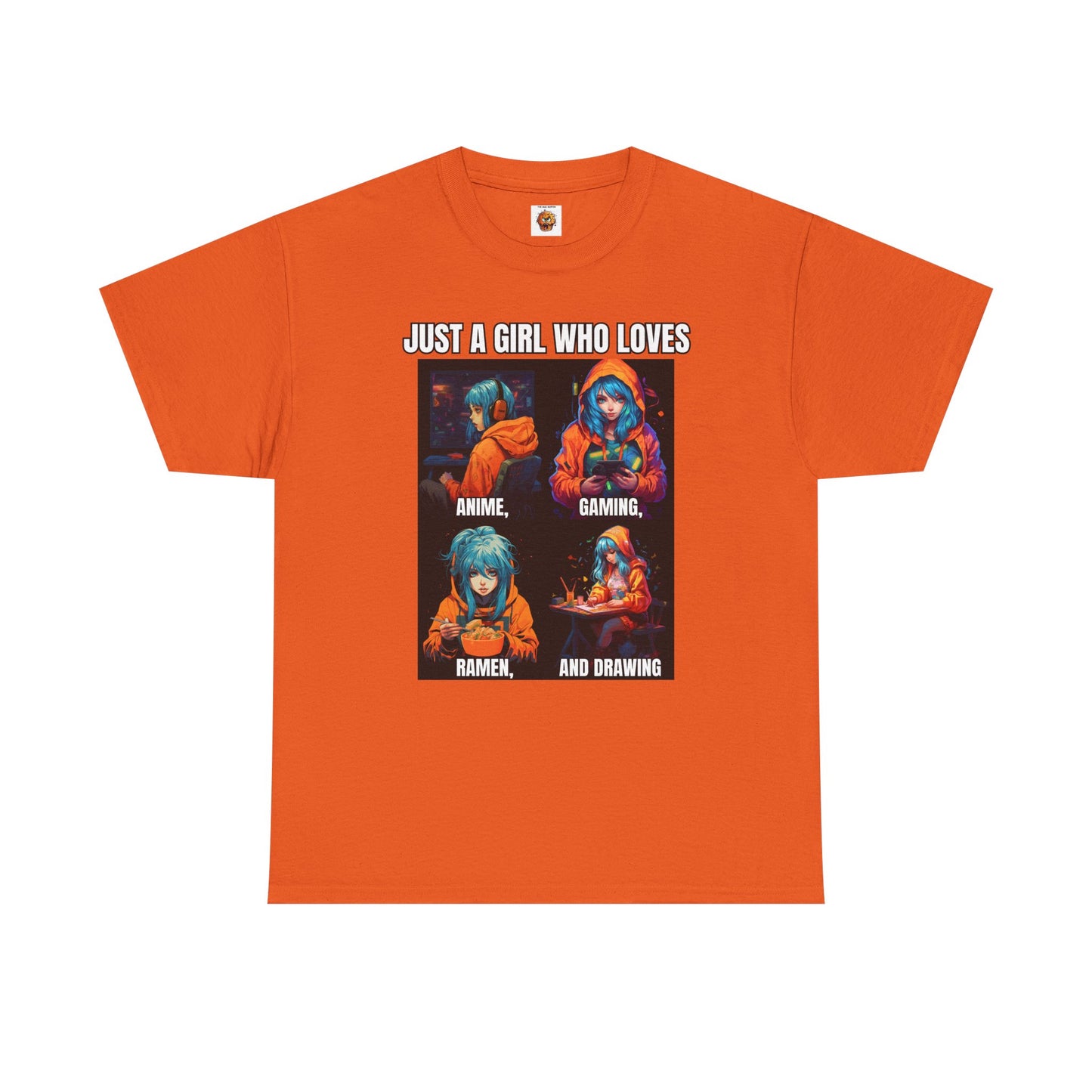 'Just a Girl Who Loves Anime, Gaming, Ramen, and Drawing' Unisex Heavy Cotton Tee - Waifu, Video Game, Gamer, Gamer Girl, Sketching, Weeb, Otaku, Geek, Nerd