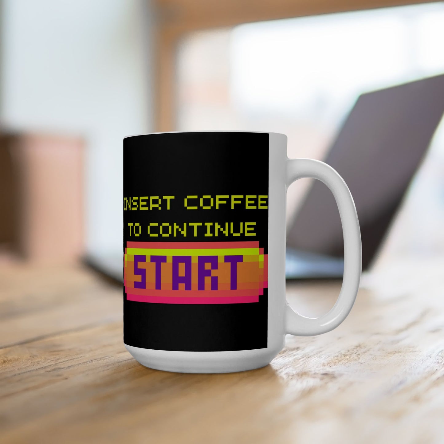 Retro Gamer 'Insert Coffee To Continue' Ceramic Coffee Mug - 11oz & 15oz - Perfect Gift for Gamers, Gaming, Video Games, Geek, Nerd