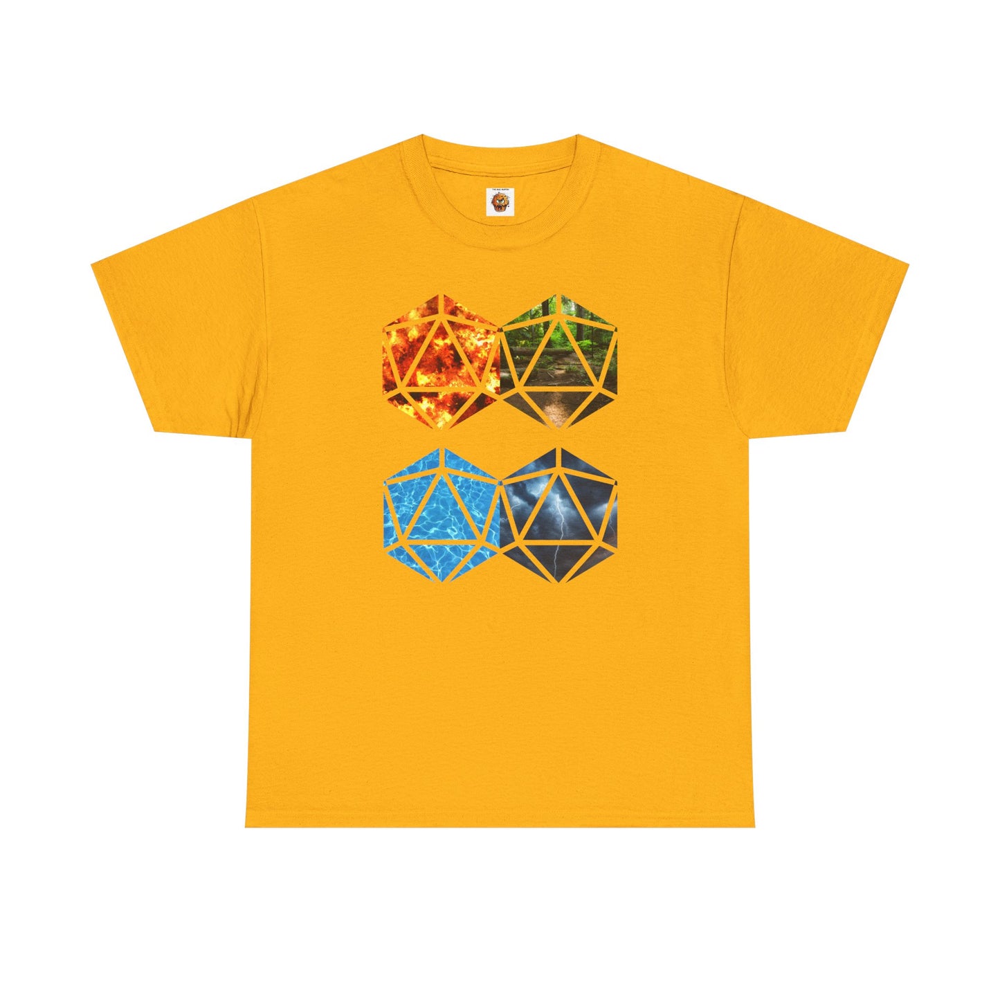 D20 Four Basic Elements Colorful Geometric Art Tee, Unisex Cotton T-Shirt, Modern Graphic Shirt, Gift for Art Lovers, Casual Everyday Wear, Festival Apparel, DND, RPG, TTRPG, Geek, Nerd