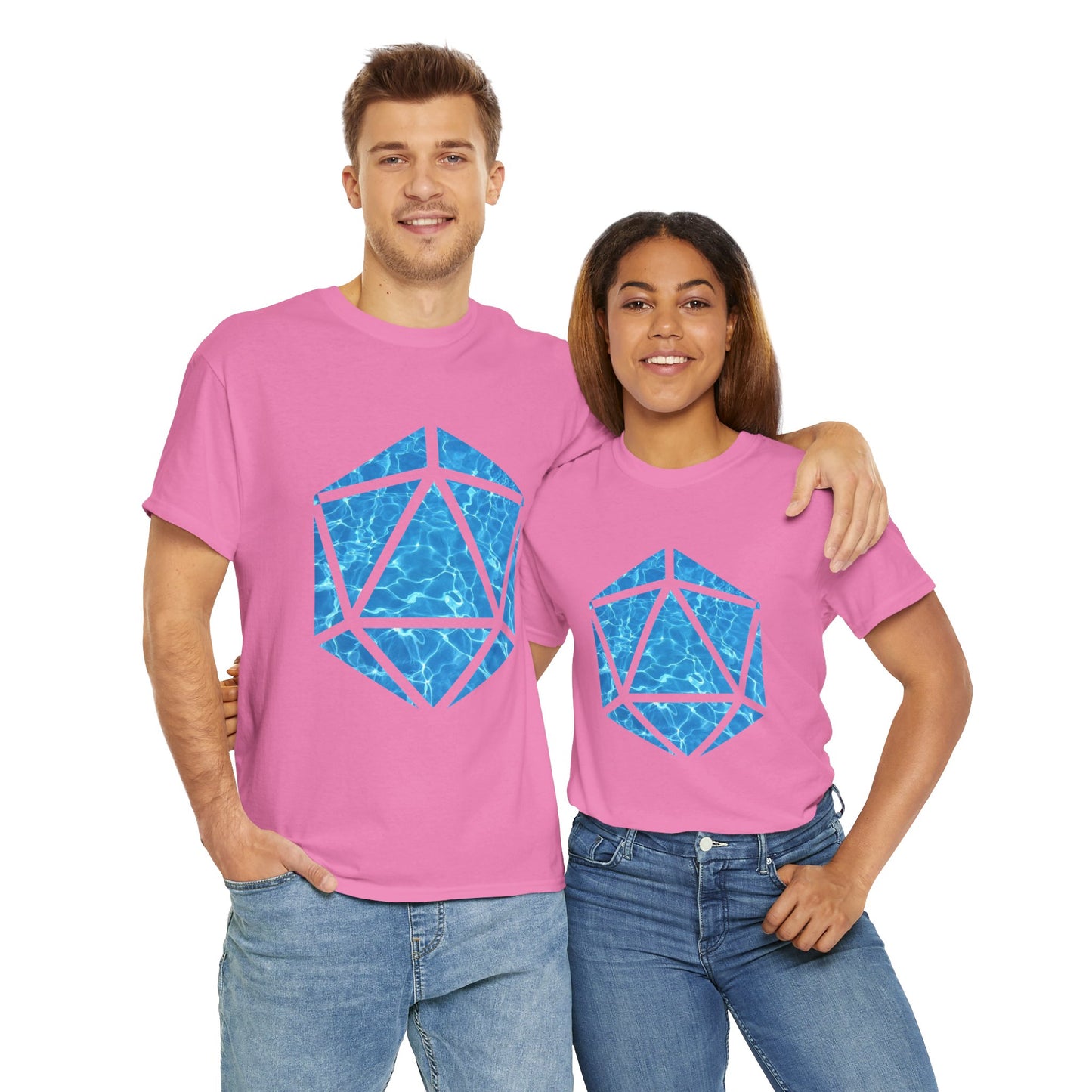 D20 Water Element-Inspired Unisex Heavy Cotton Tee - Graphic Tee, Casual Shirt, Unique Gift, Summer Outfit, Eco-Friendly Fashion, DND, RPG, TTRPG, Geek, Nerd