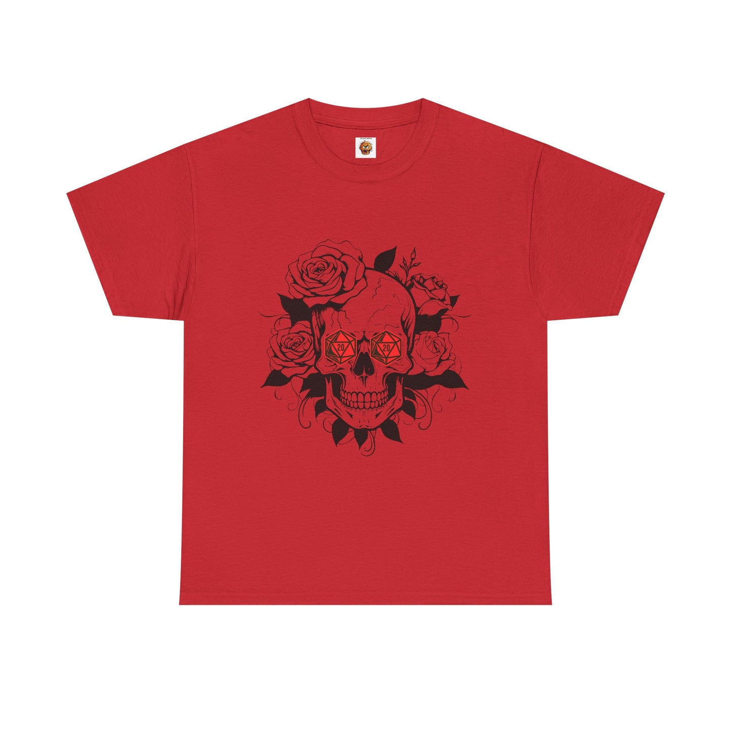Gothic Floral Skull D20 Dungeons and Dragons DND Unisex Heavy Cotton Tee Shirt - RPG, TTRPG, Roleplaying, Geek, Nerd