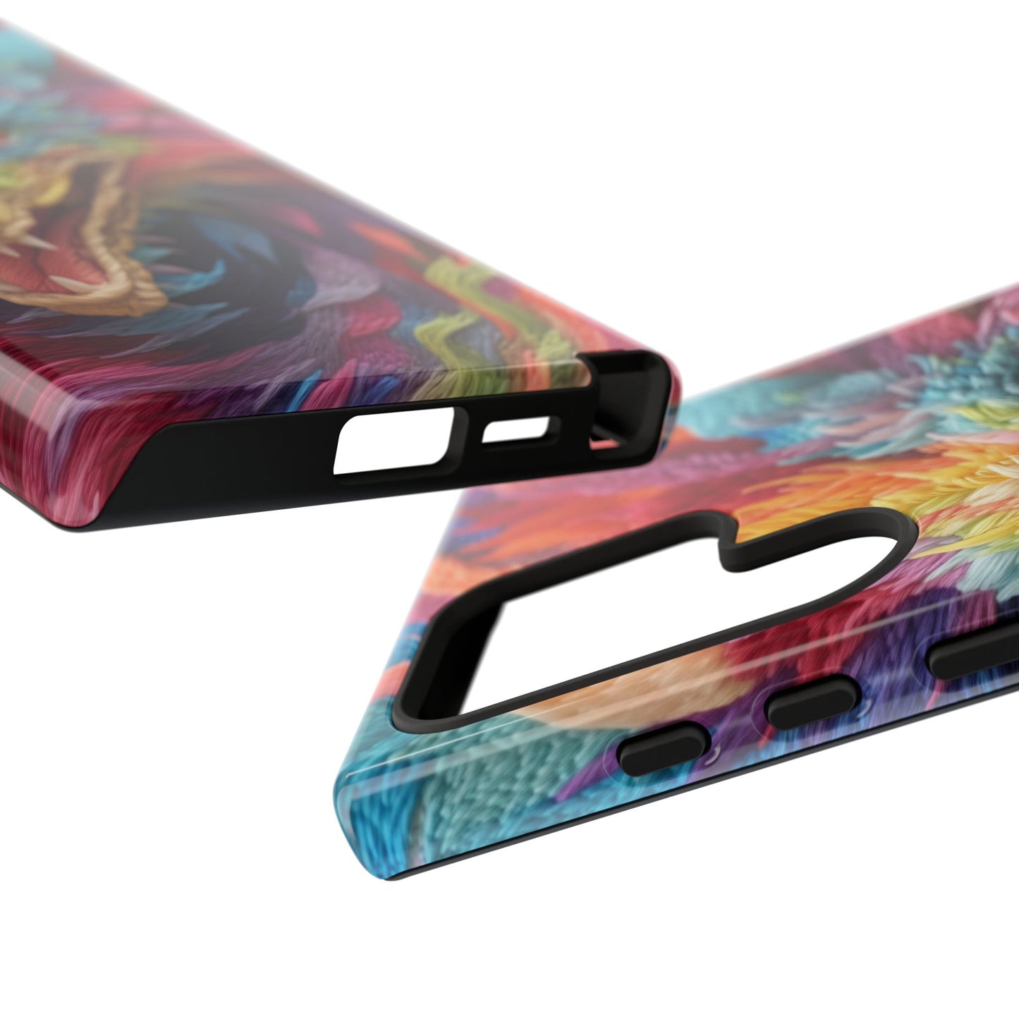 Vibrant 3D Embroidery Embroidered Rainbow Dragon Phone Case - Tough Protection for Fantasy Lovers, DND, RPG, TTRPG, Geek, Nerd