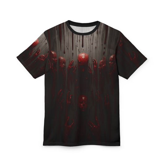 The Mirror Realm Blood Hands and Faces AOP Unisex Tee - Edgy Graphic Shirt for Horror Fans, Scary, Creepy, Halloween, Gothic