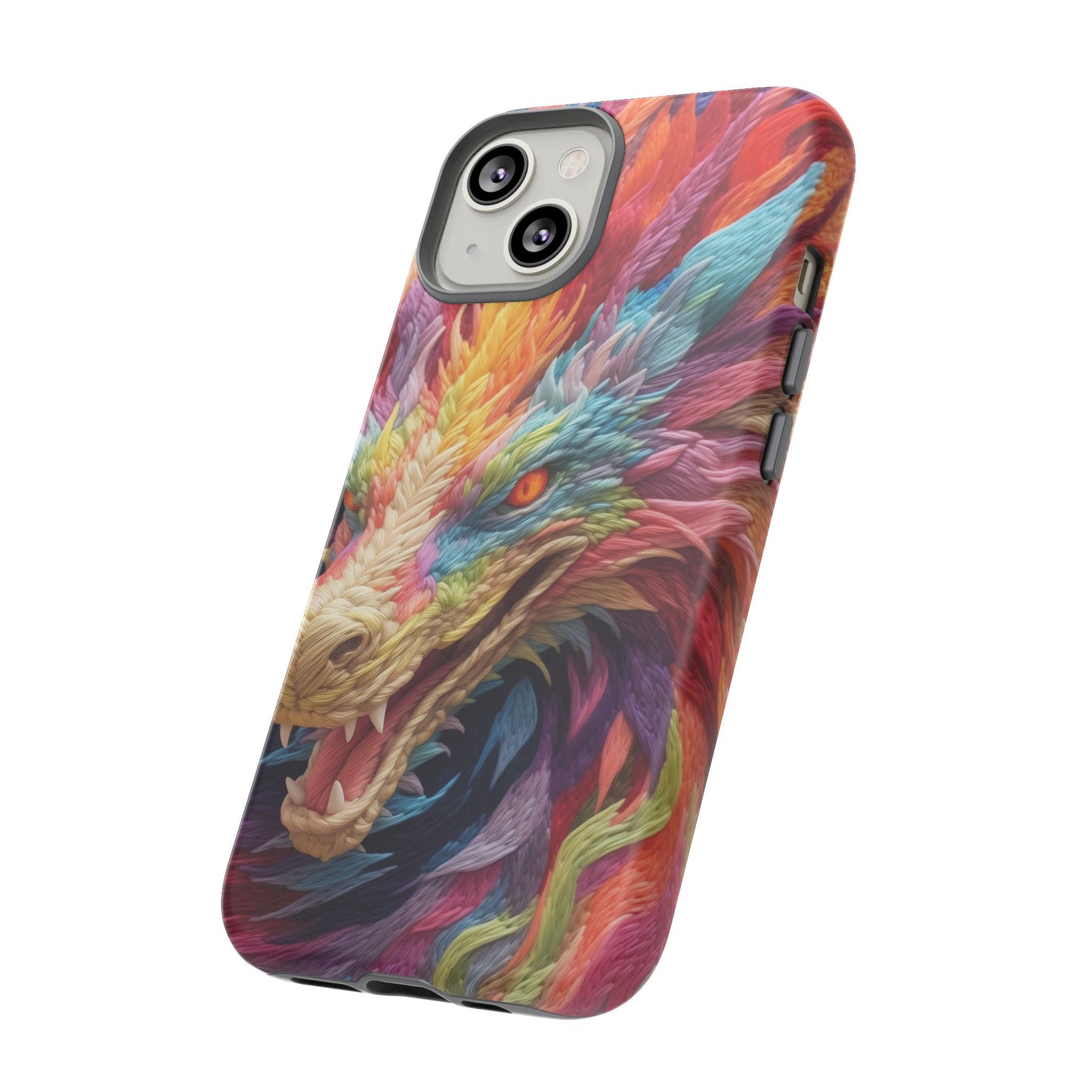 Vibrant 3D Embroidery Embroidered Rainbow Dragon Phone Case - Tough Protection for Fantasy Lovers, DND, RPG, TTRPG, Geek, Nerd