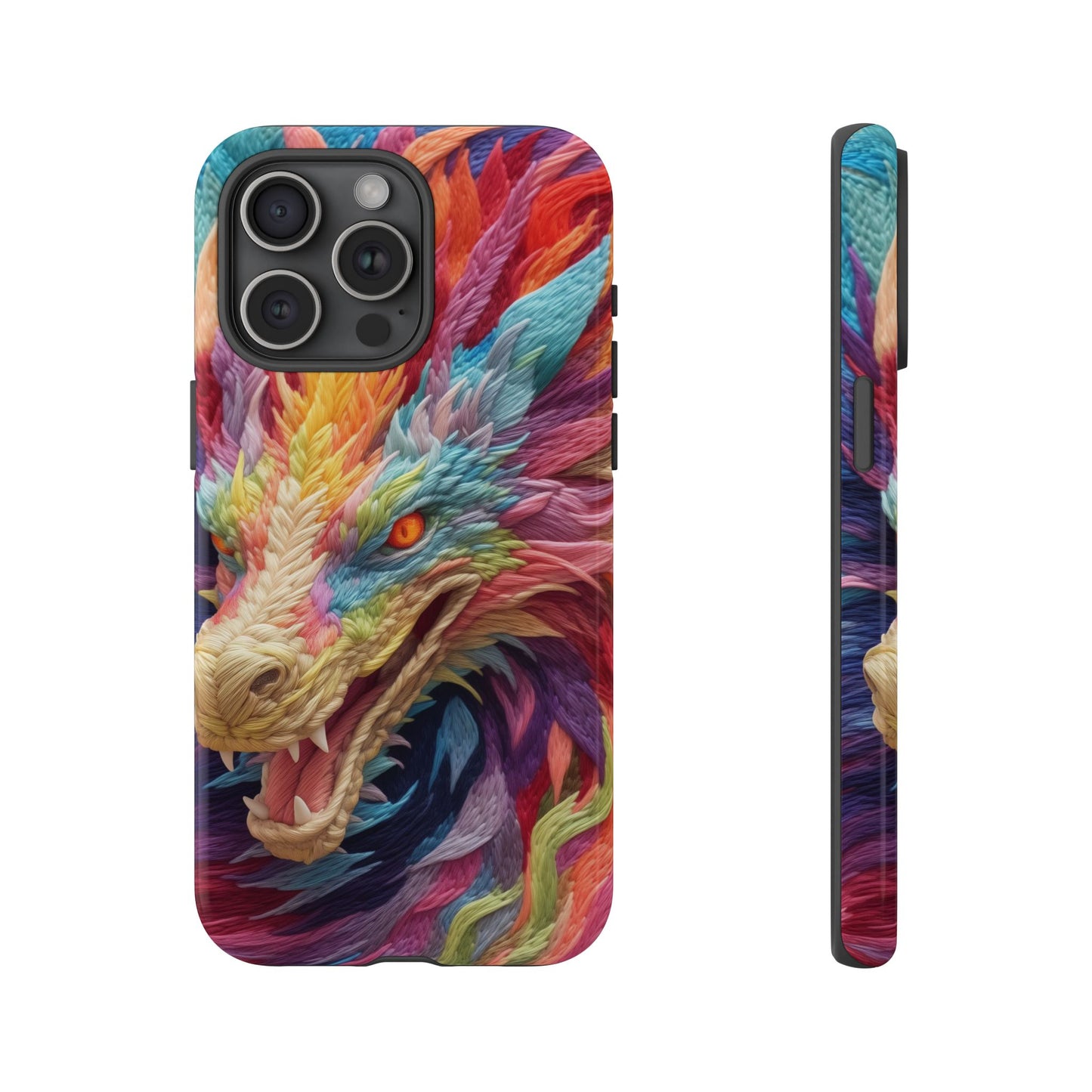 Vibrant 3D Embroidery Embroidered Rainbow Dragon Phone Case - Tough Protection for Fantasy Lovers, DND, RPG, TTRPG, Geek, Nerd