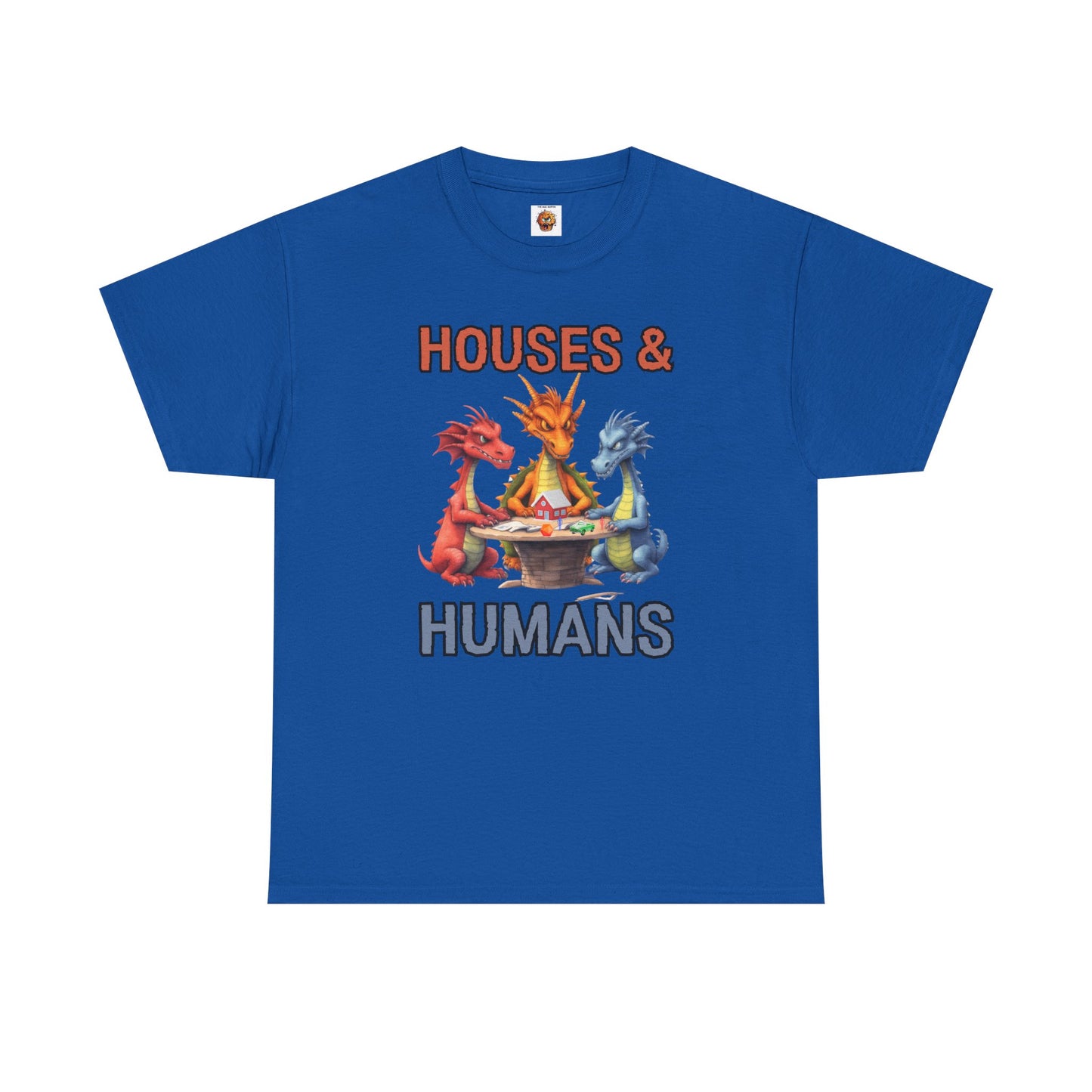 Funny 'Houses & Humans' Unisex Dragon Graphic Tee | Cute Fantasy Shirt for Fans | Gifts for Gamers, D&D, DND, RPG, TTRPG, Roleplaying, Geek, Nerd, D20