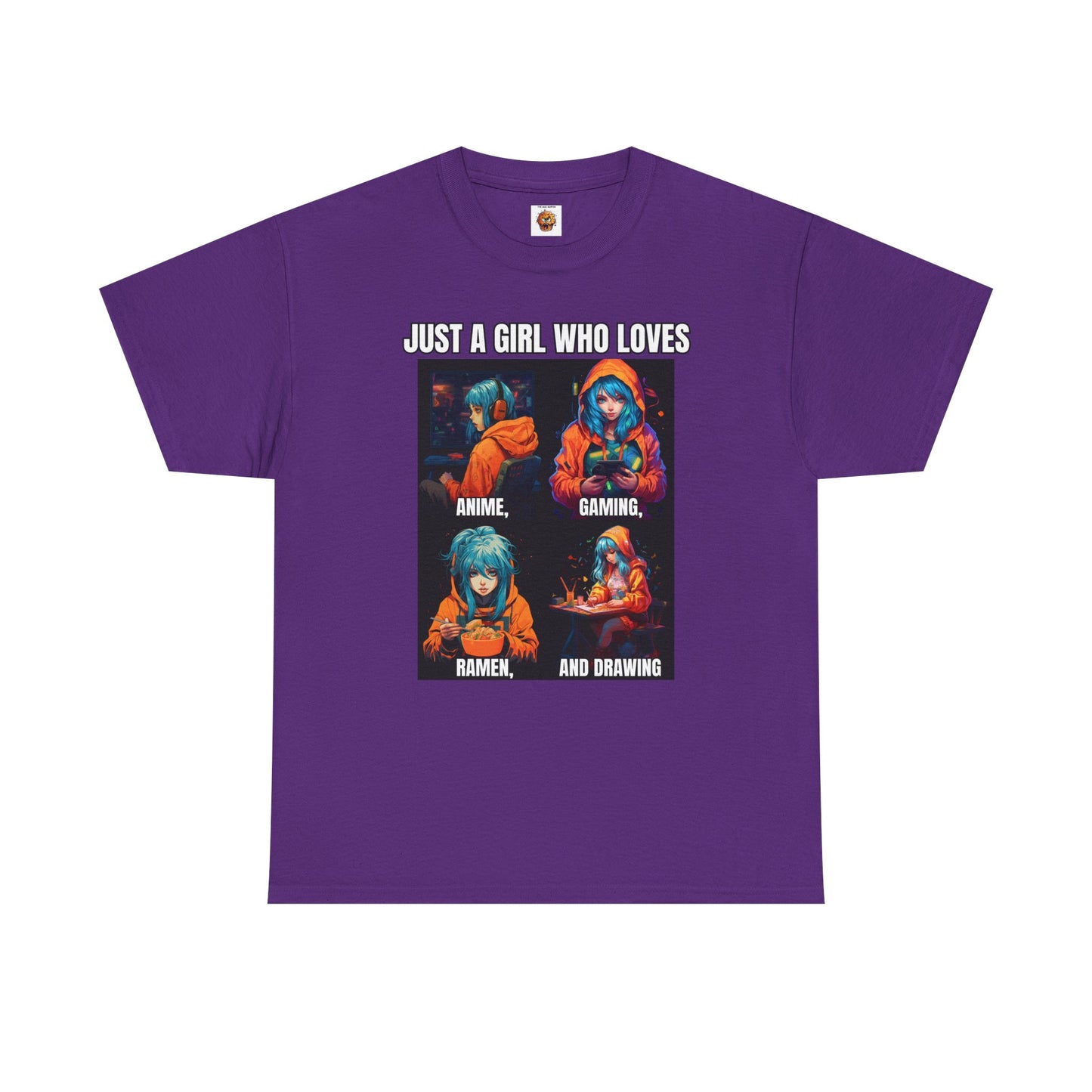 'Just a Girl Who Loves Anime, Gaming, Ramen, and Drawing' Unisex Heavy Cotton Tee - Waifu, Video Game, Gamer, Gamer Girl, Sketching, Weeb, Otaku, Geek, Nerd