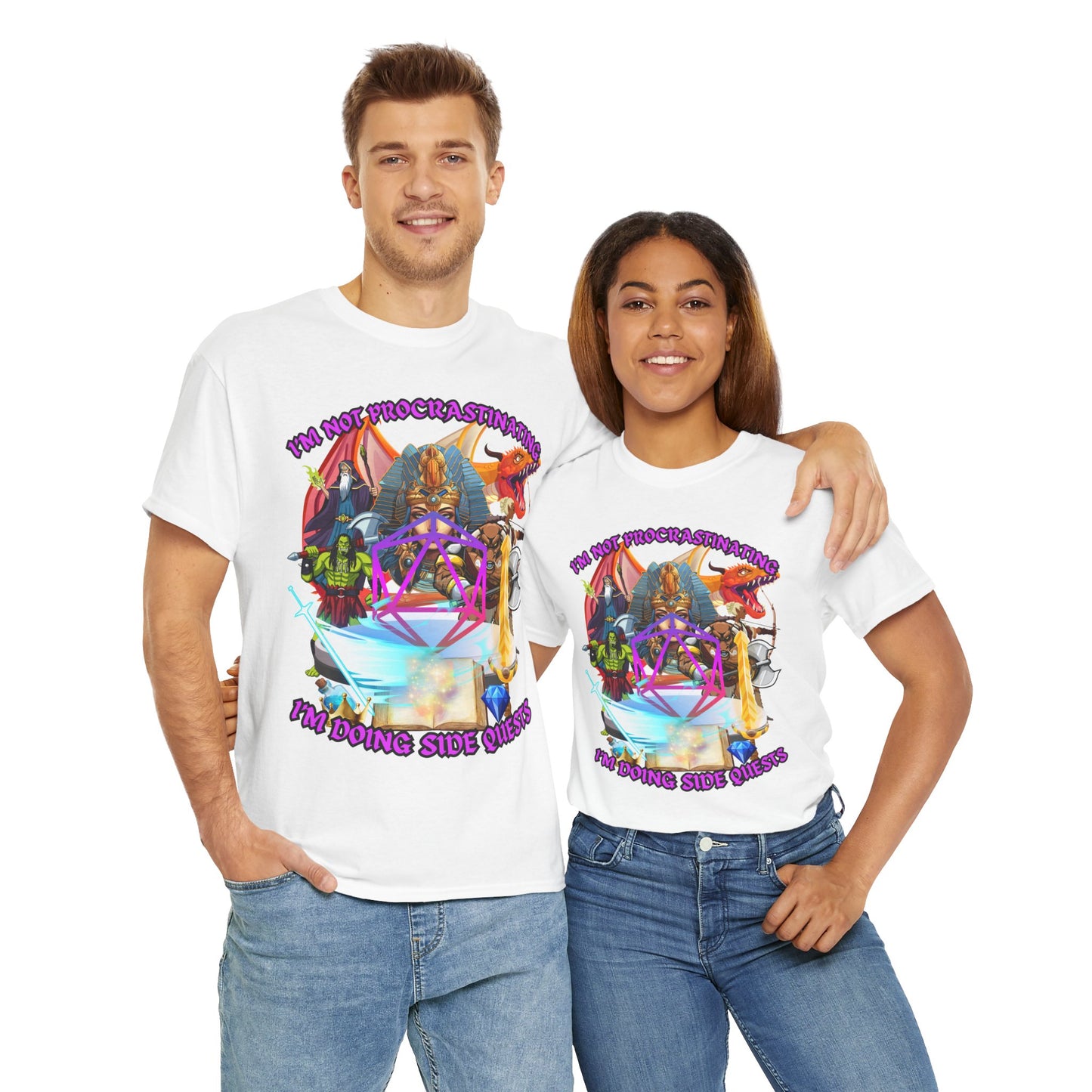 Quirky Funny Graphic Tee - "I'm Not Procrastinating, I'm Doing Side Quests" - Fun Gift for Gamers, Cozy Casual Wear, Summer Vibes, DND, RPG, TTRPG, Geek, Nerd