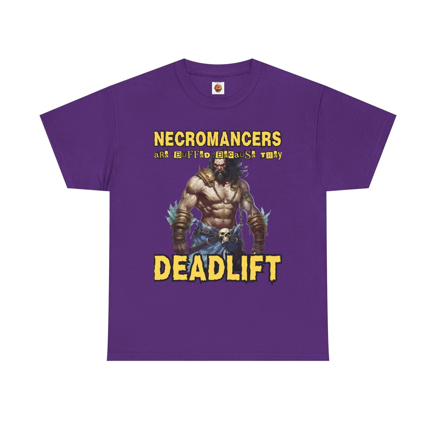 'Necromancers Are Buffed Because They Deadlift' Unisex Heavy Cotton Tee Shirt - RPG, TTRPG, Roleplaying Game, Geek, Nerd, DND