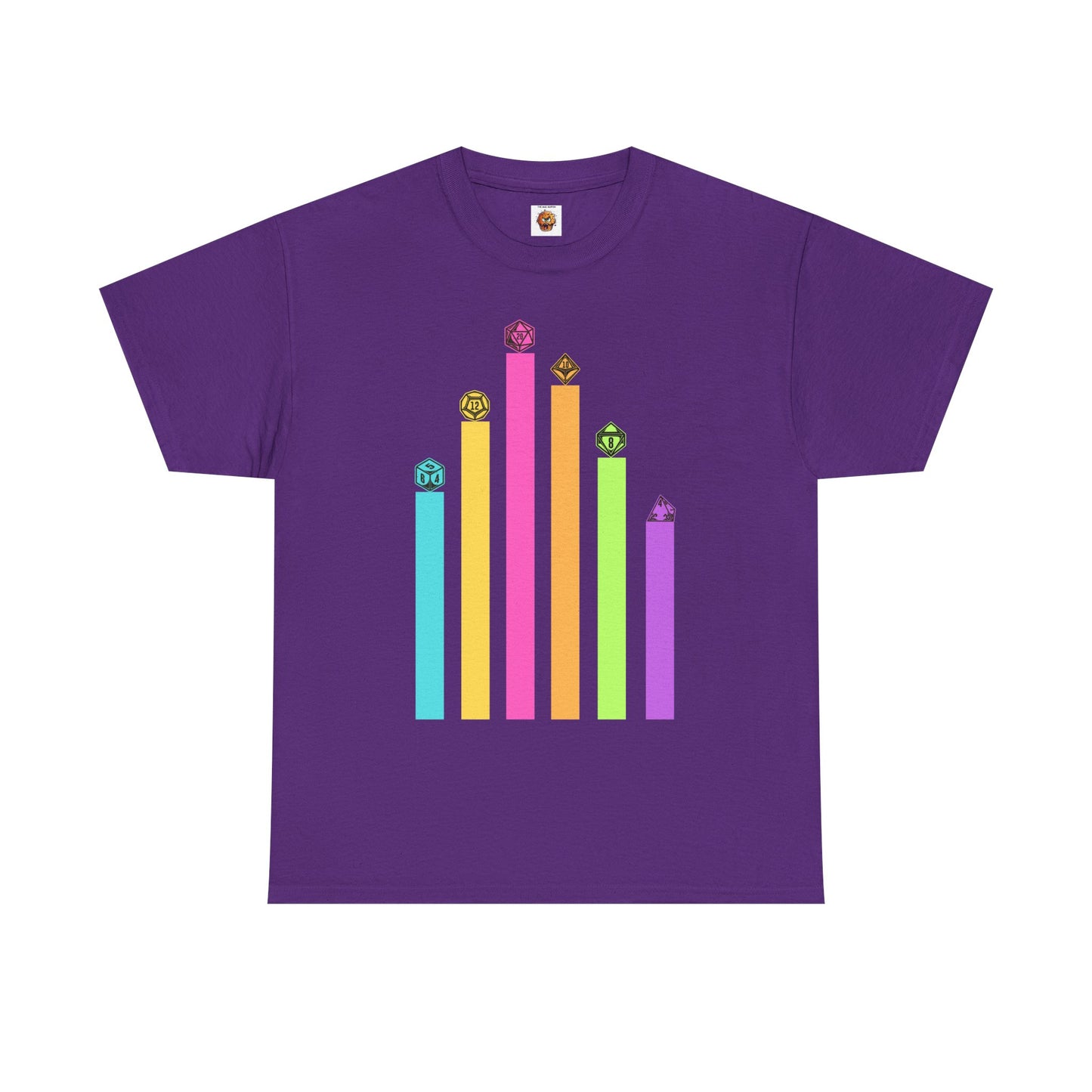Vintage Minimalist Geeky Polyhedral Falling Retro Rainbow Dungeons and Dragons DND Unisex Heavy Cotton Tee Shirt - RPG, TTRPG, Roleplaying, Geek, Nerd