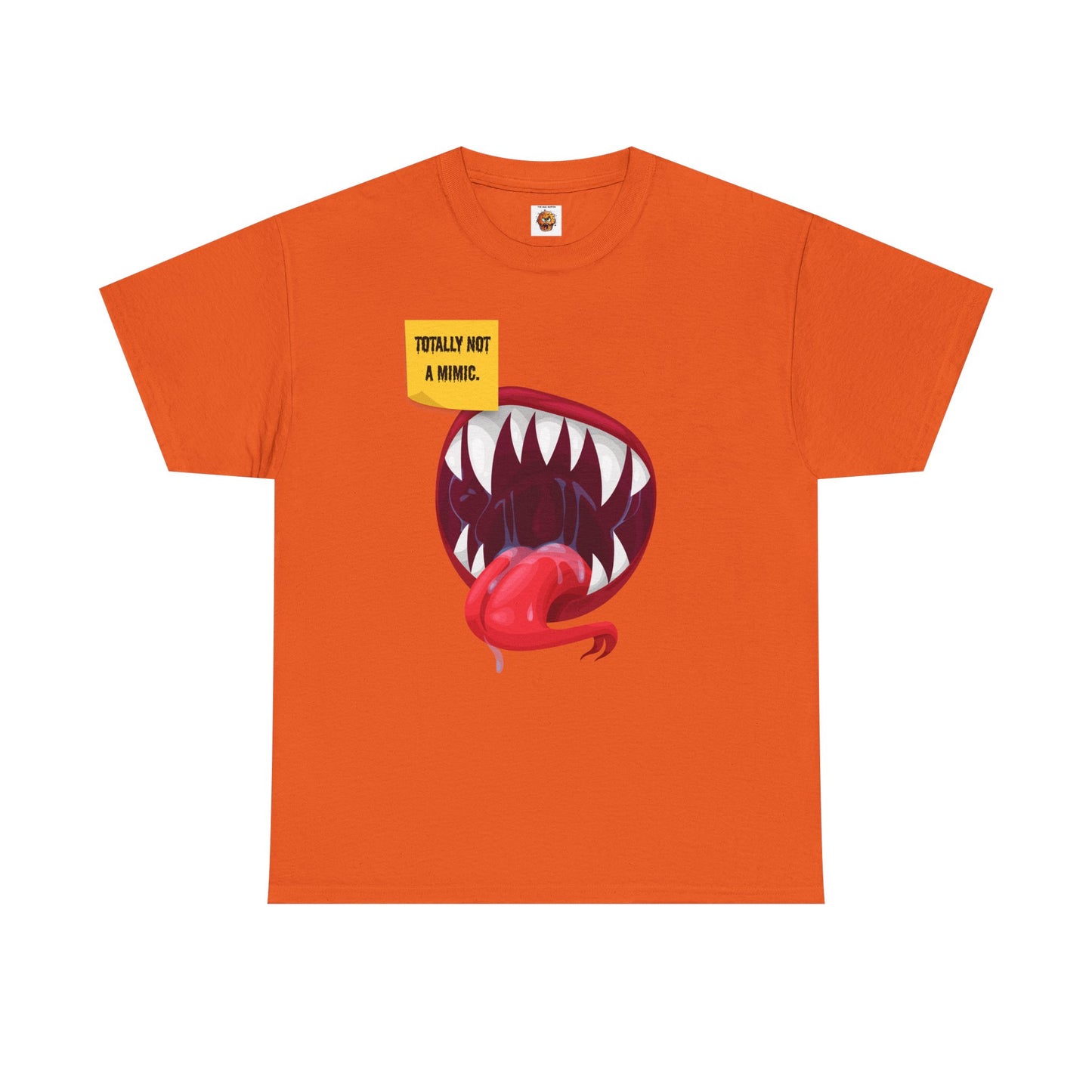 Funny Unisex Heavy Cotton Tee Shirt - "Totally Not a Mimic" Monster Mouth Design, D&D, DND, RPG, TTRPG, Roleplaying, Geek, Nerd, Teeth, Tongue