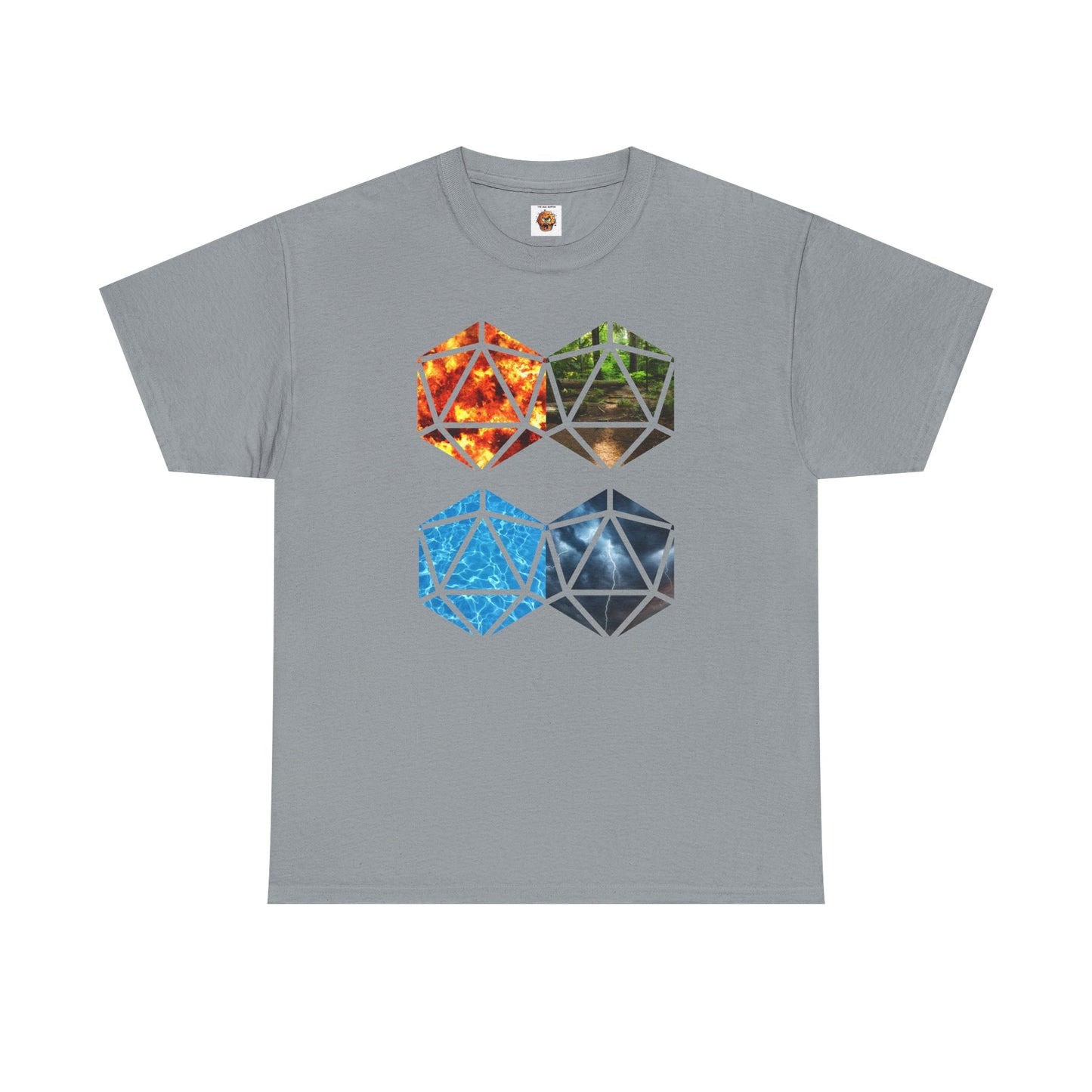 D20 Four Basic Elements Colorful Geometric Art Tee, Unisex Cotton T-Shirt, Modern Graphic Shirt, Gift for Art Lovers, Casual Everyday Wear, Festival Apparel, DND, RPG, TTRPG, Geek, Nerd